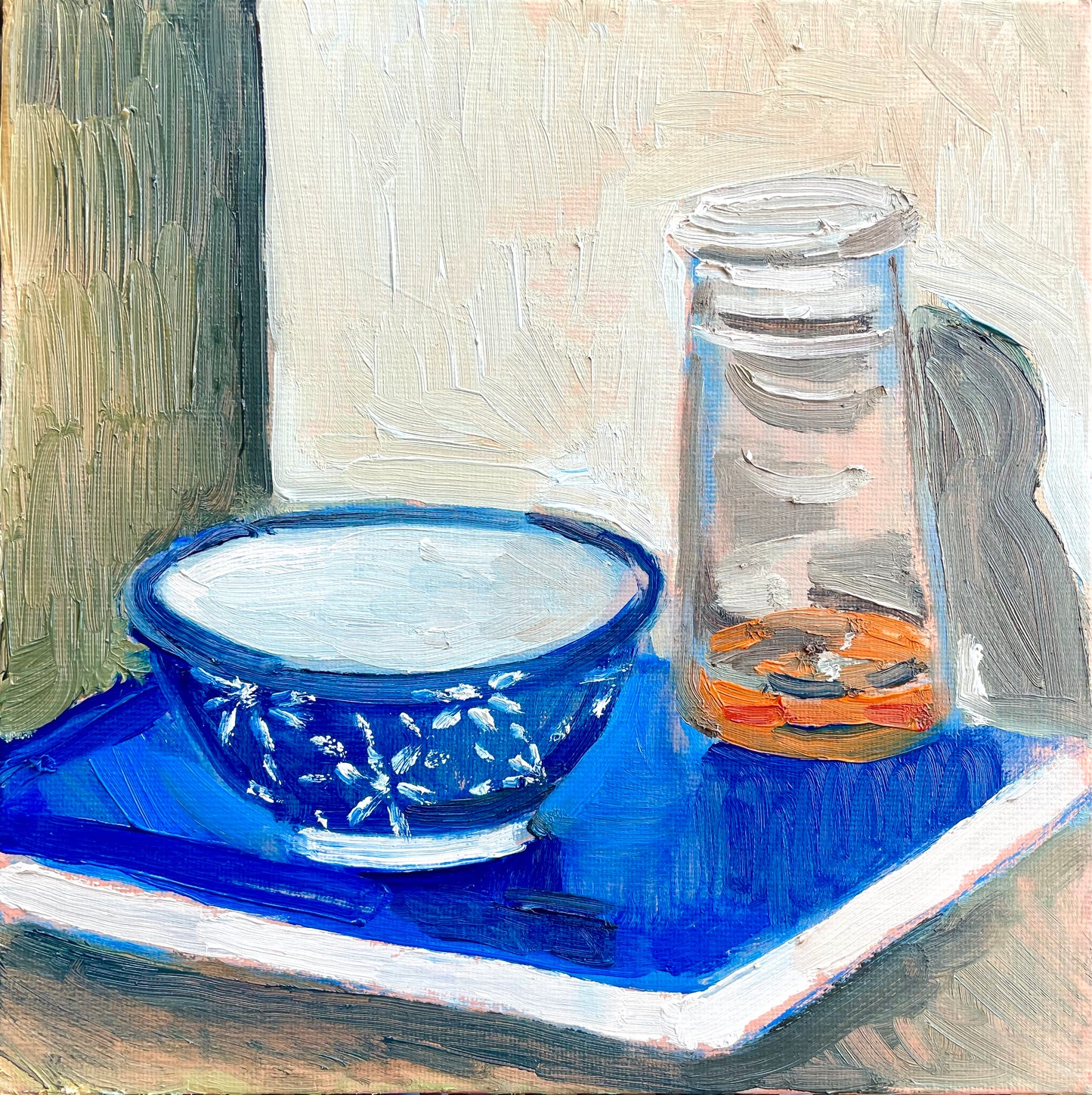 Blue Bowl and Medium, Oil on canvas panel, #22 of 100 Paintings in 100 Days