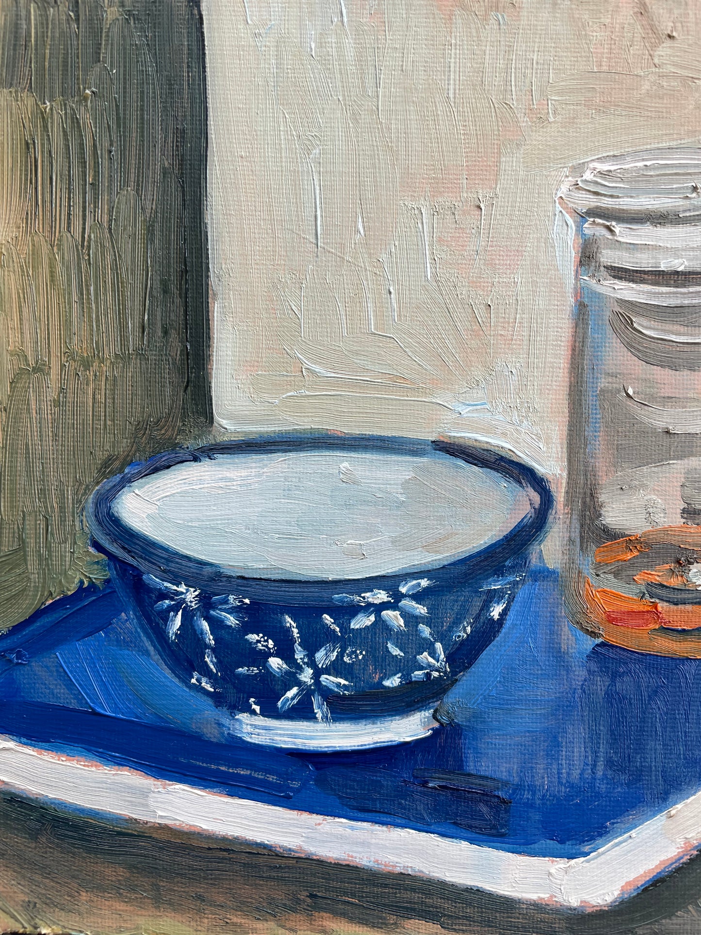 Blue Bowl and Medium, Oil on canvas panel, #22 of 100 Paintings in 100 Days