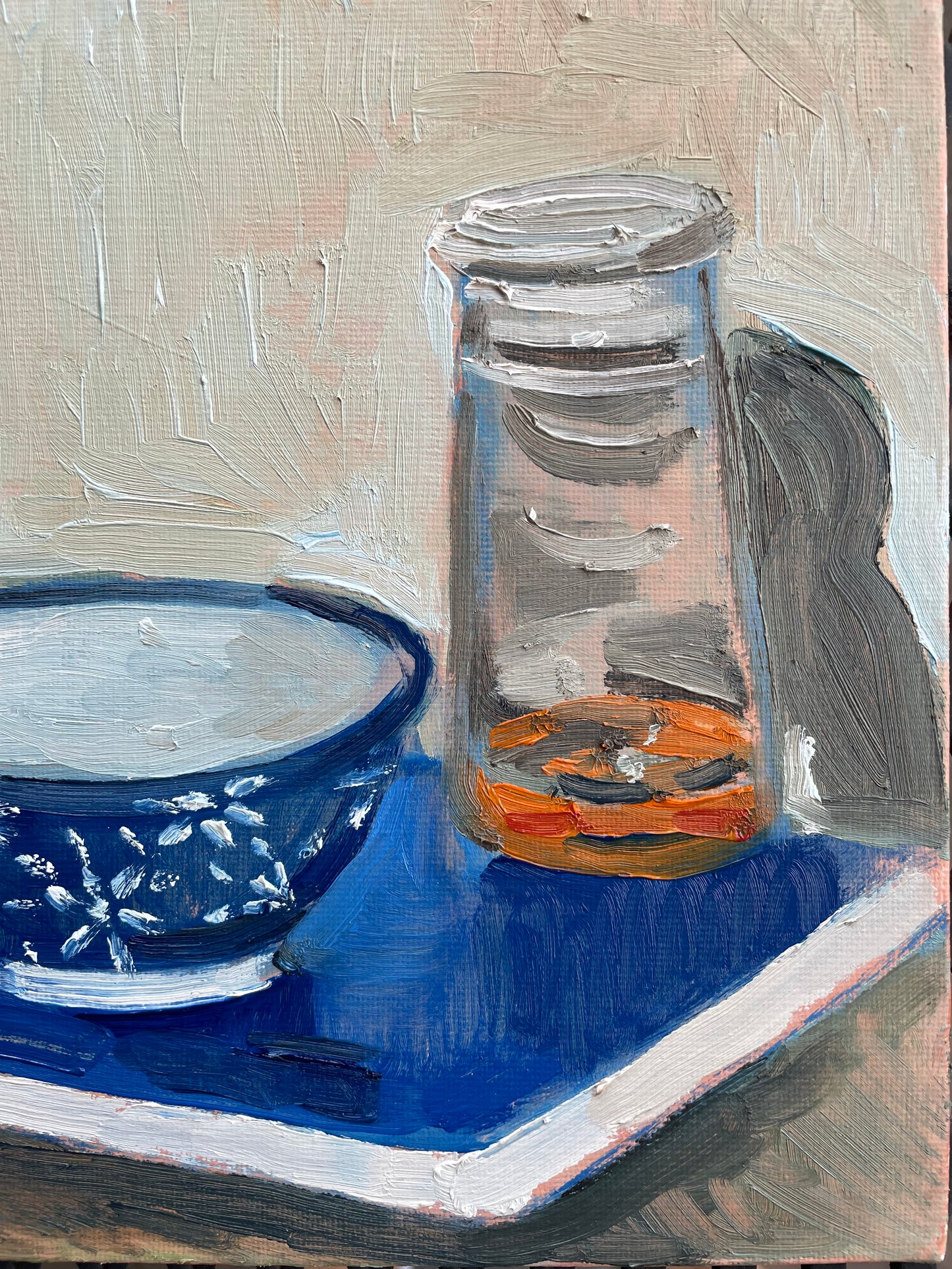 Blue Bowl and Medium, Oil on canvas panel, #22 of 100 Paintings in 100 Days