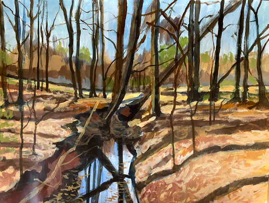 A Somber Creek, Painting, Acrylic on Paper,