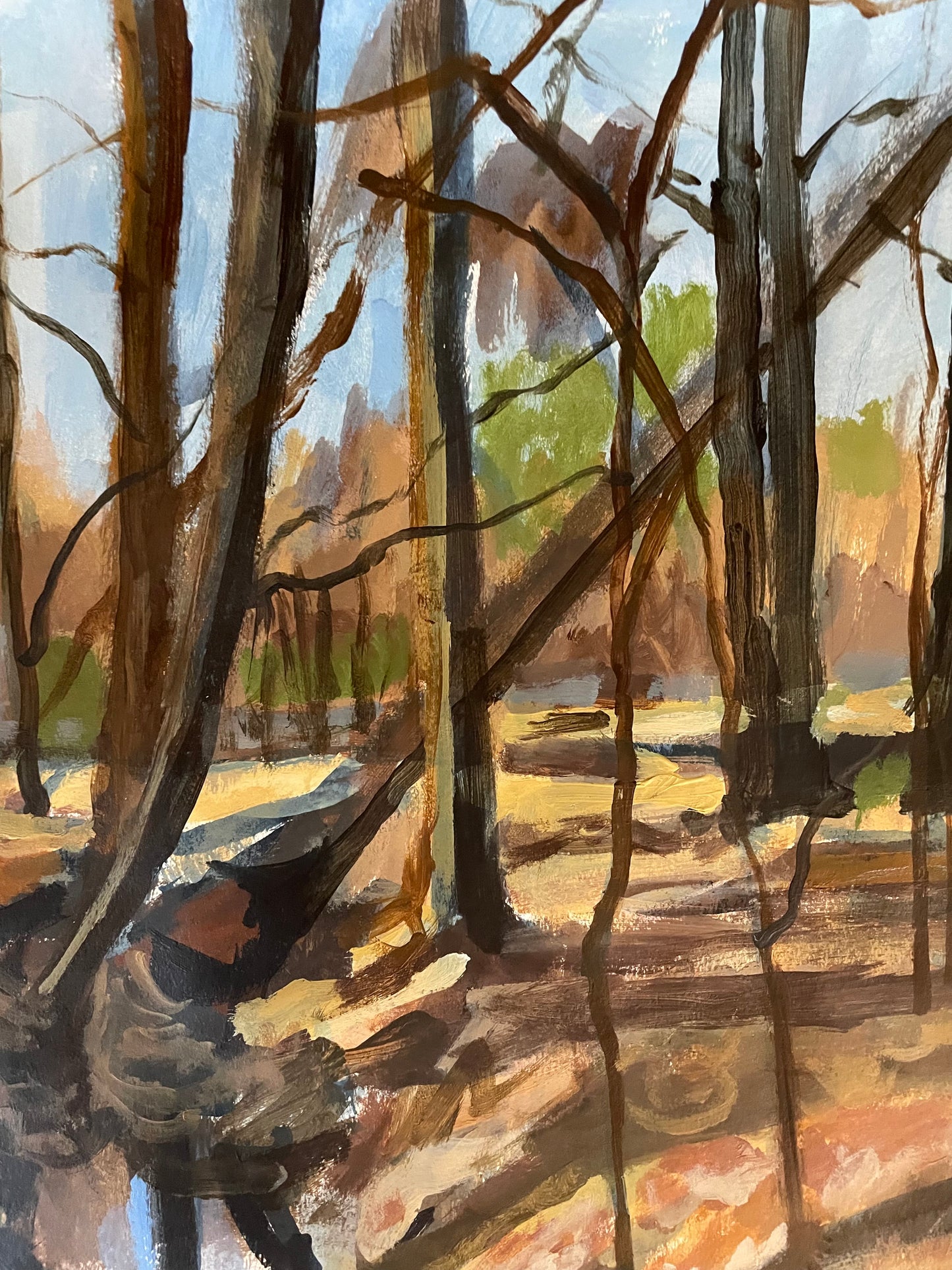 A Somber Creek, Painting, Acrylic on Paper,