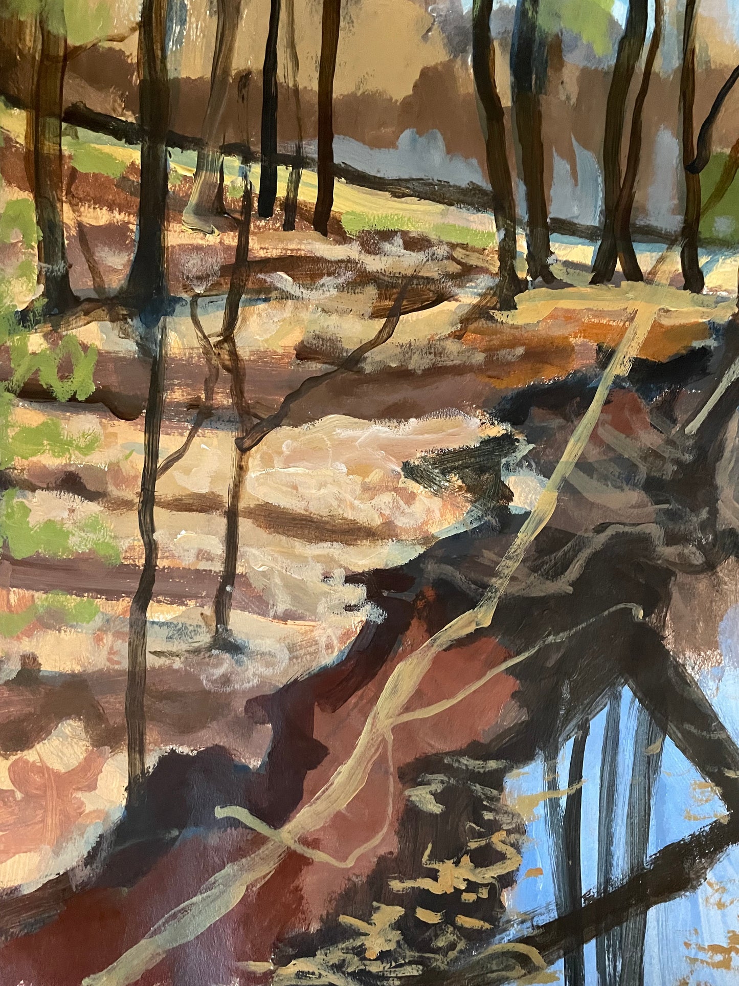 A Somber Creek, Painting, Acrylic on Paper,