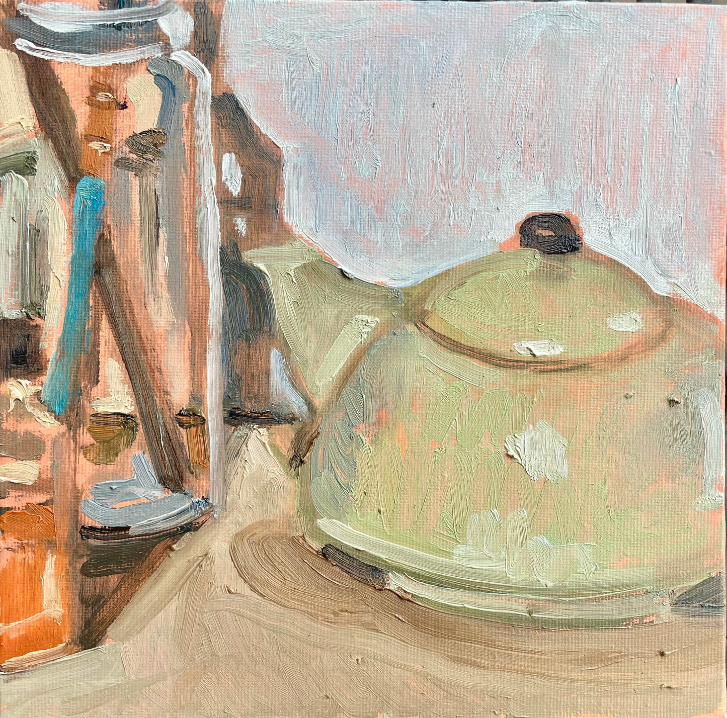 Green Tea Pot, Oil on canvas panel, #24 of 100 Paintings in 100 Days