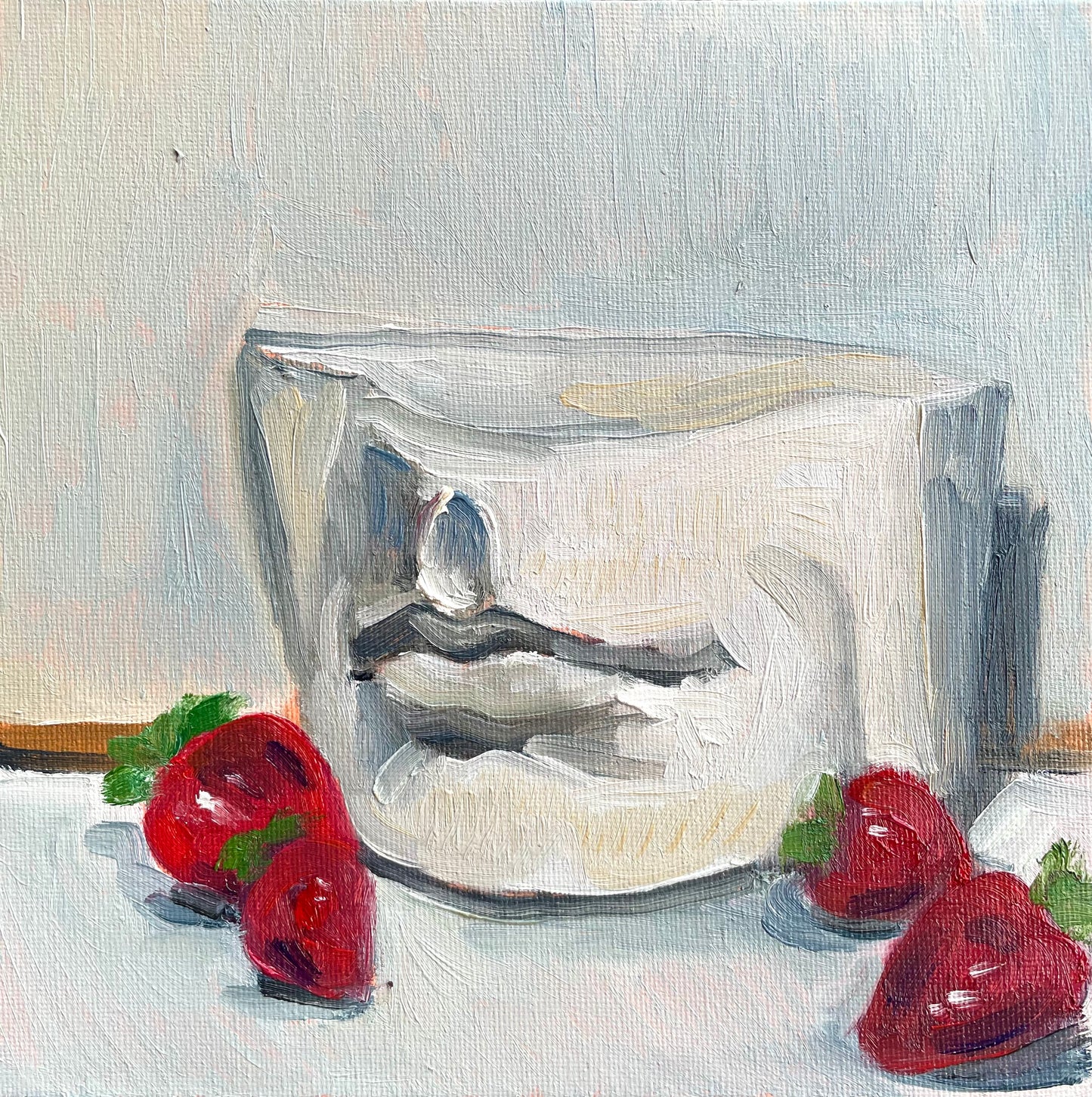 Strawberries and Mouth, Oil on canvas panel, #30 of 100 Paintings in 100 Days