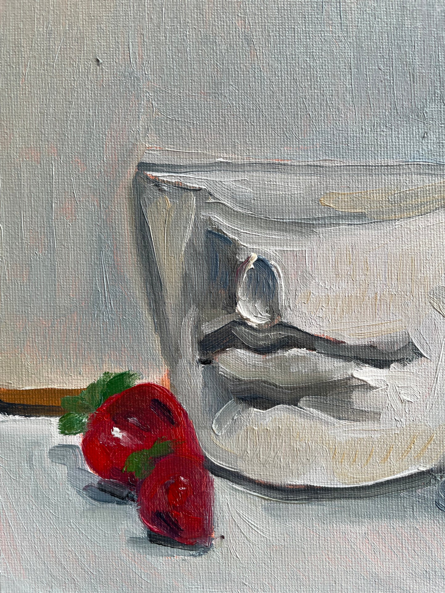 Strawberries and Mouth, Oil on canvas panel, #30 of 100 Paintings in 100 Days