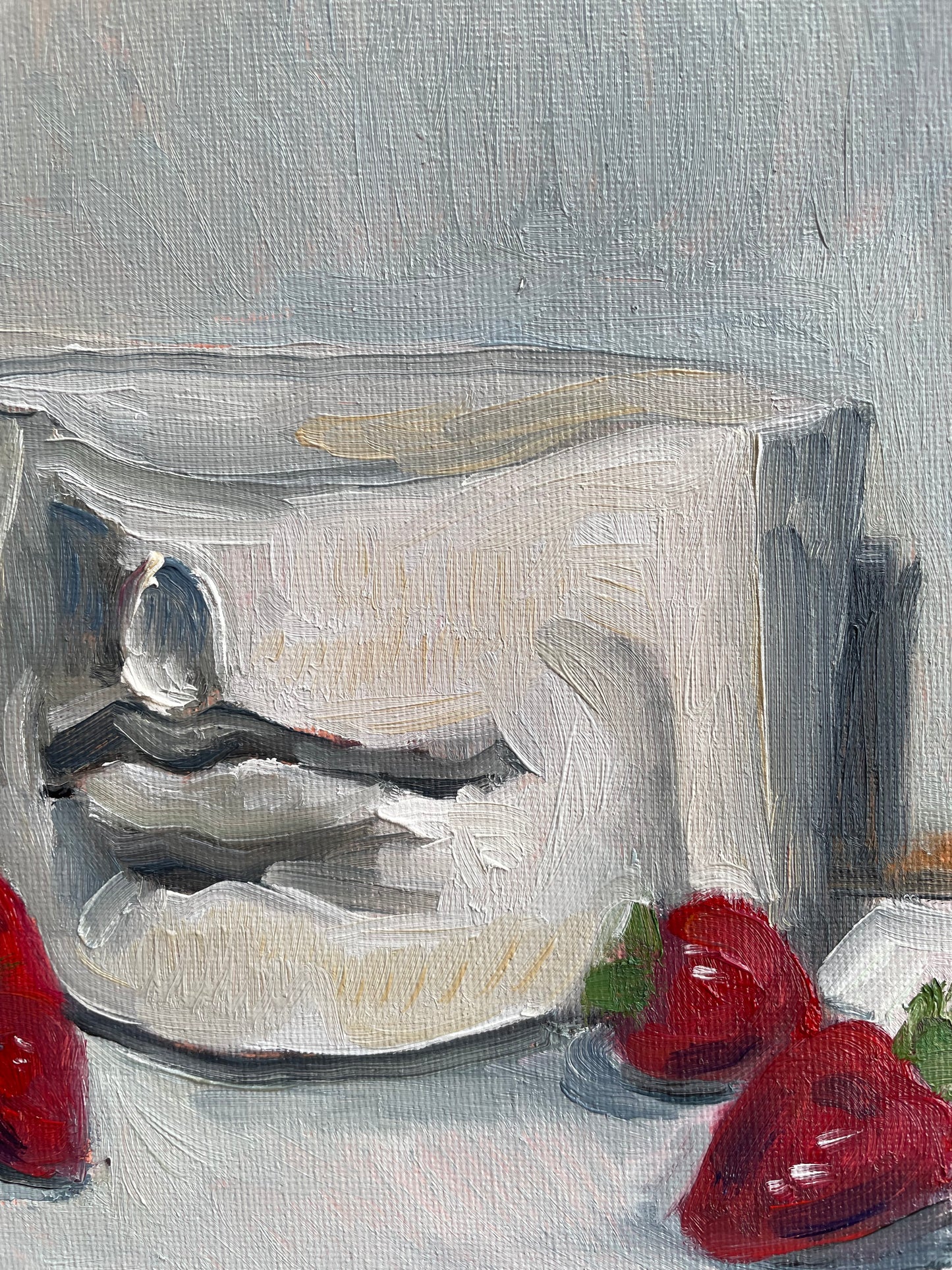 Strawberries and Mouth, Oil on canvas panel, #30 of 100 Paintings in 100 Days