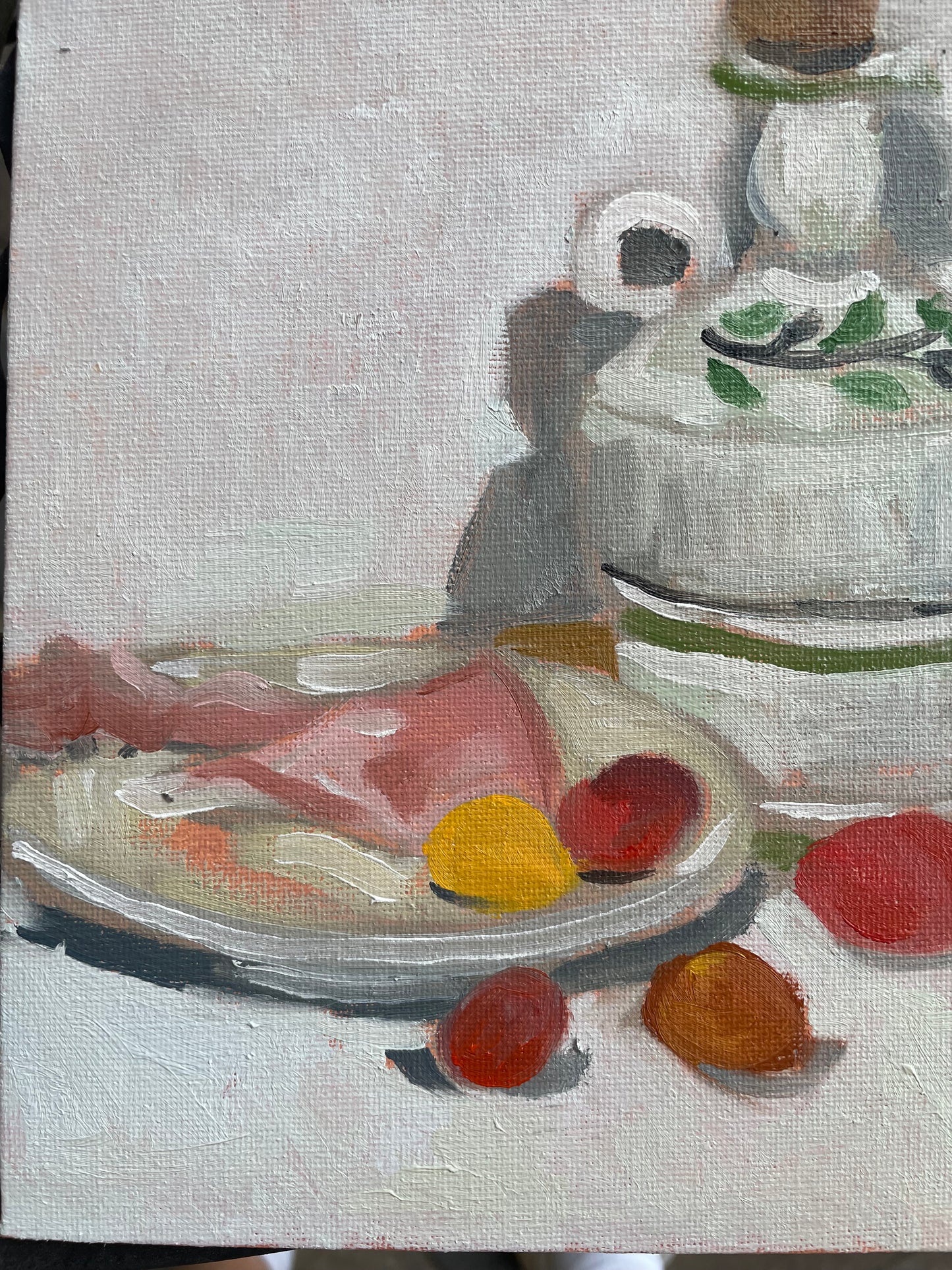 Prosciutto and Olive Oil, Oil on canvas panel, #27 of 100 Paintings in 100 Days