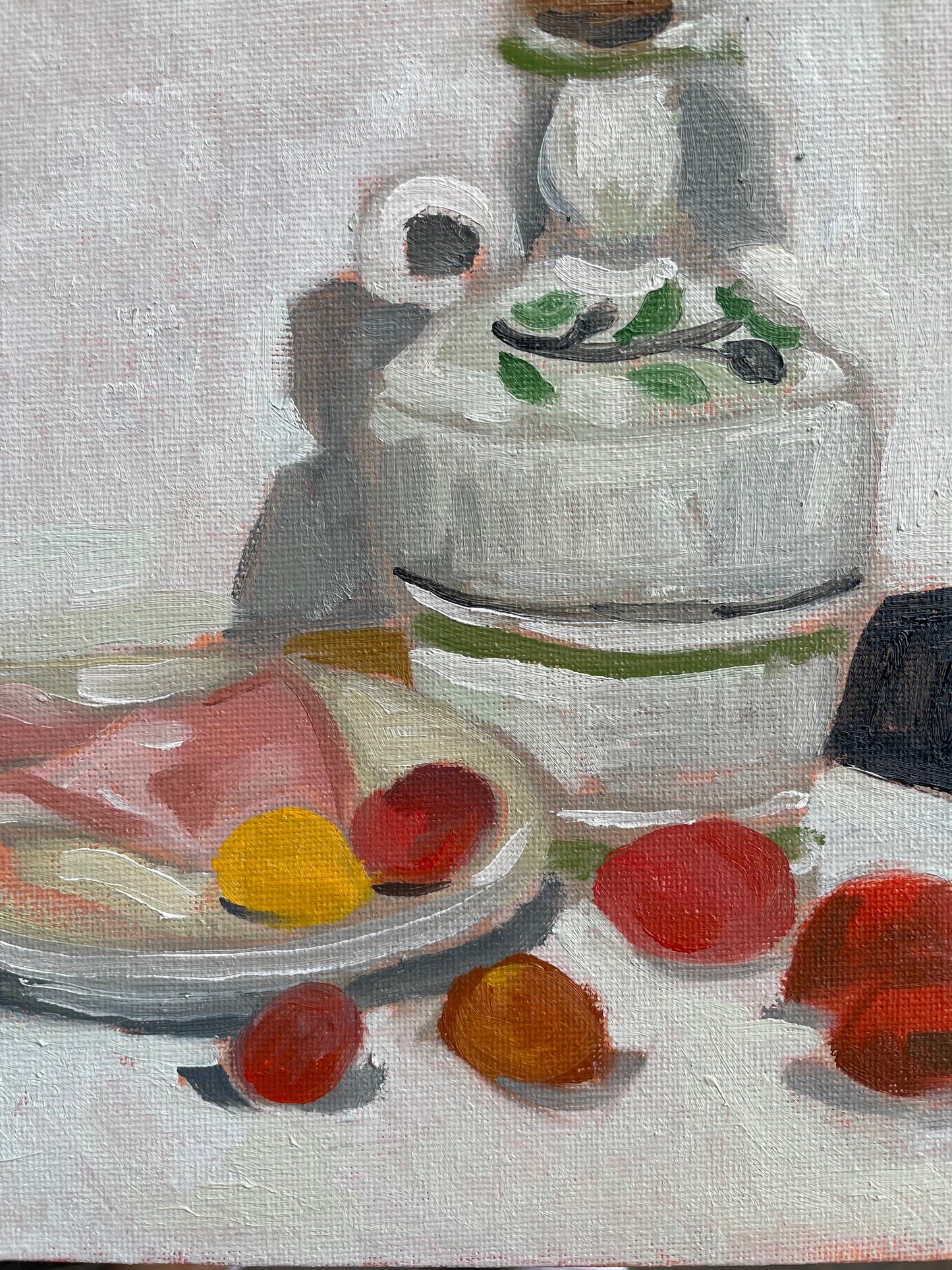 Prosciutto and Olive Oil, Oil on canvas panel, #27 of 100 Paintings in 100 Days