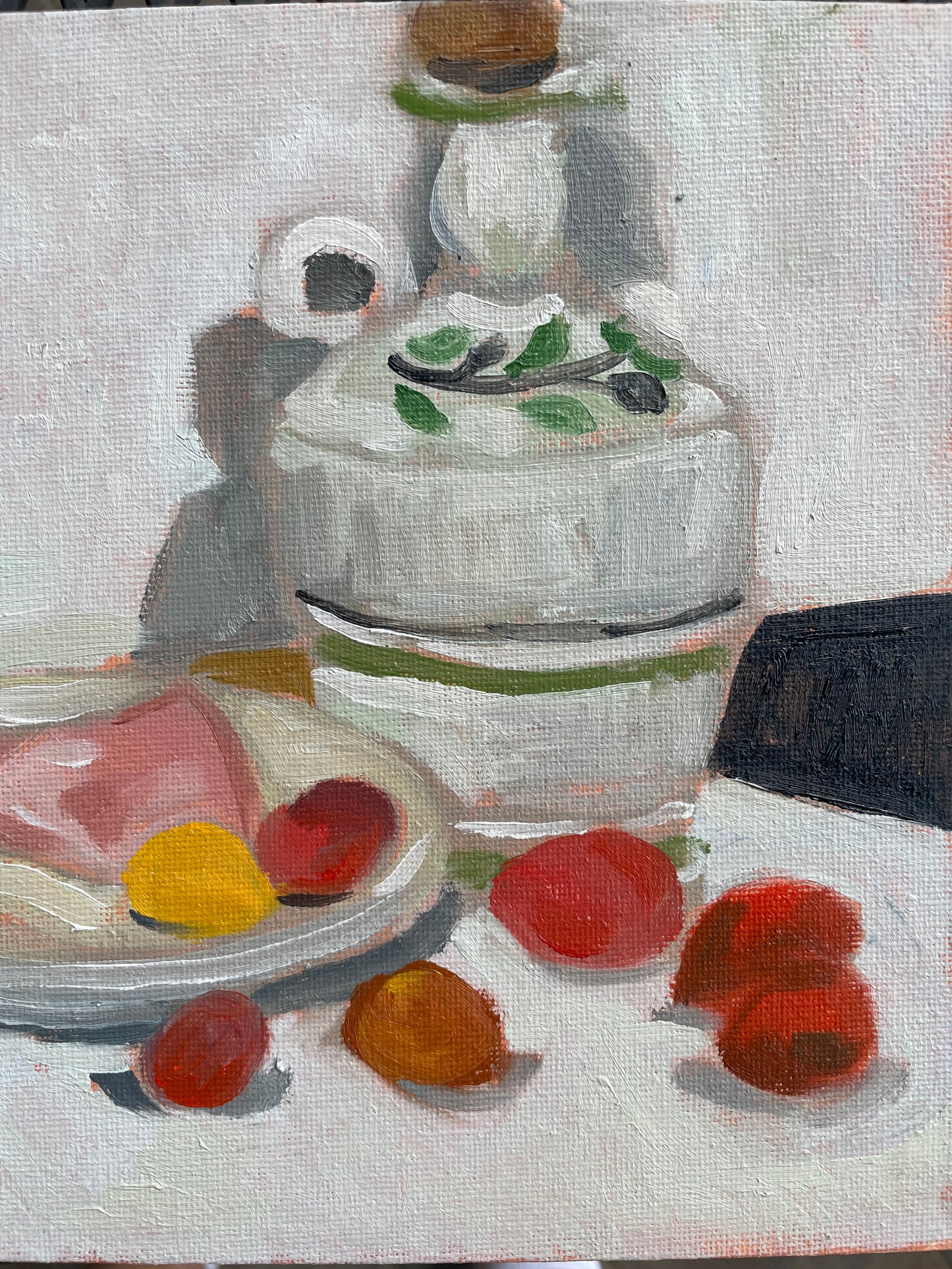 Prosciutto and Olive Oil, Oil on canvas panel, #27 of 100 Paintings in 100 Days