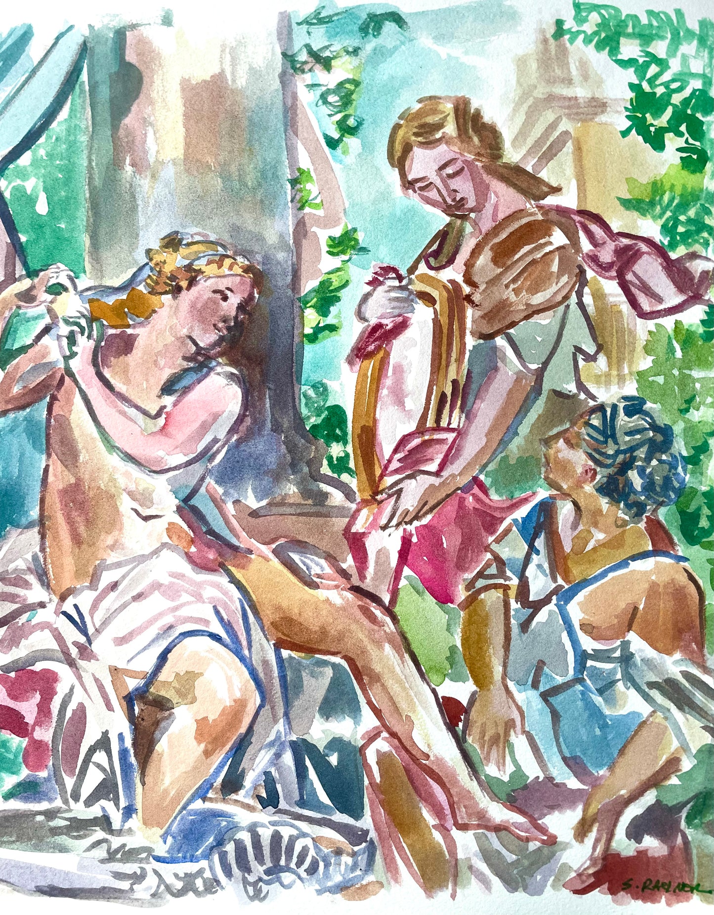 Bathsheba at her Bath - Watercolor Study of Rococo Bathing Scene (Met Museum Inspired) Original Work of Art