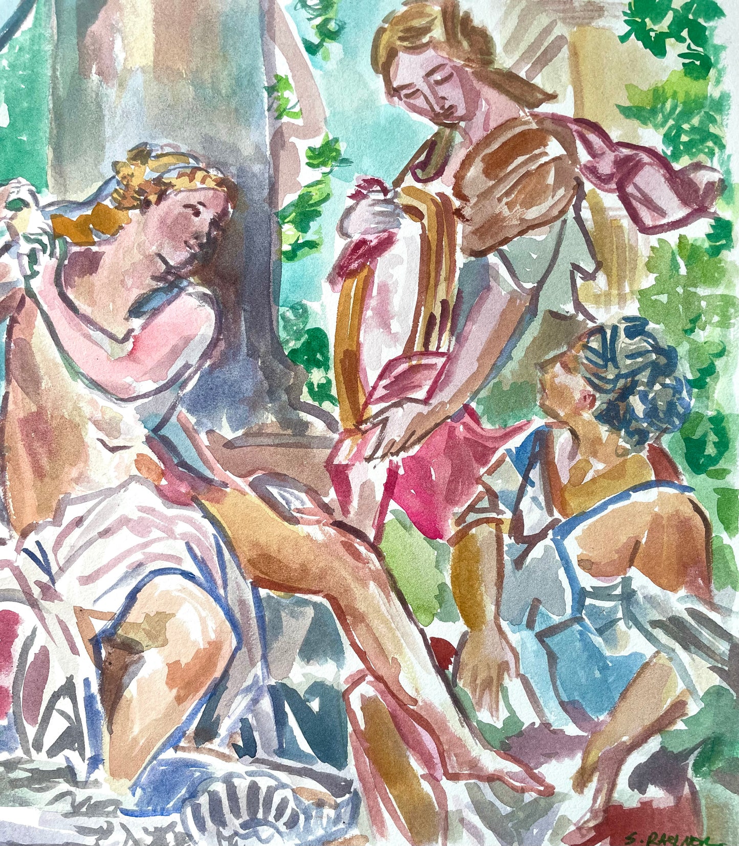 Bathsheba at her Bath - Watercolor Study of Rococo Bathing Scene (Met Museum Inspired) Original Work of Art