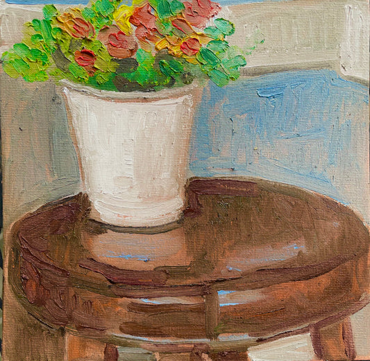 Flowers on a Stool, Oil on canvas panel, #33 of 100 Paintings in 100 Days
