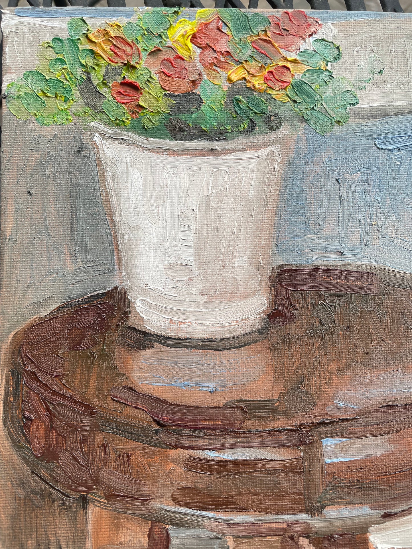 Flowers on a Stool, Oil on canvas panel, #33 of 100 Paintings in 100 Days