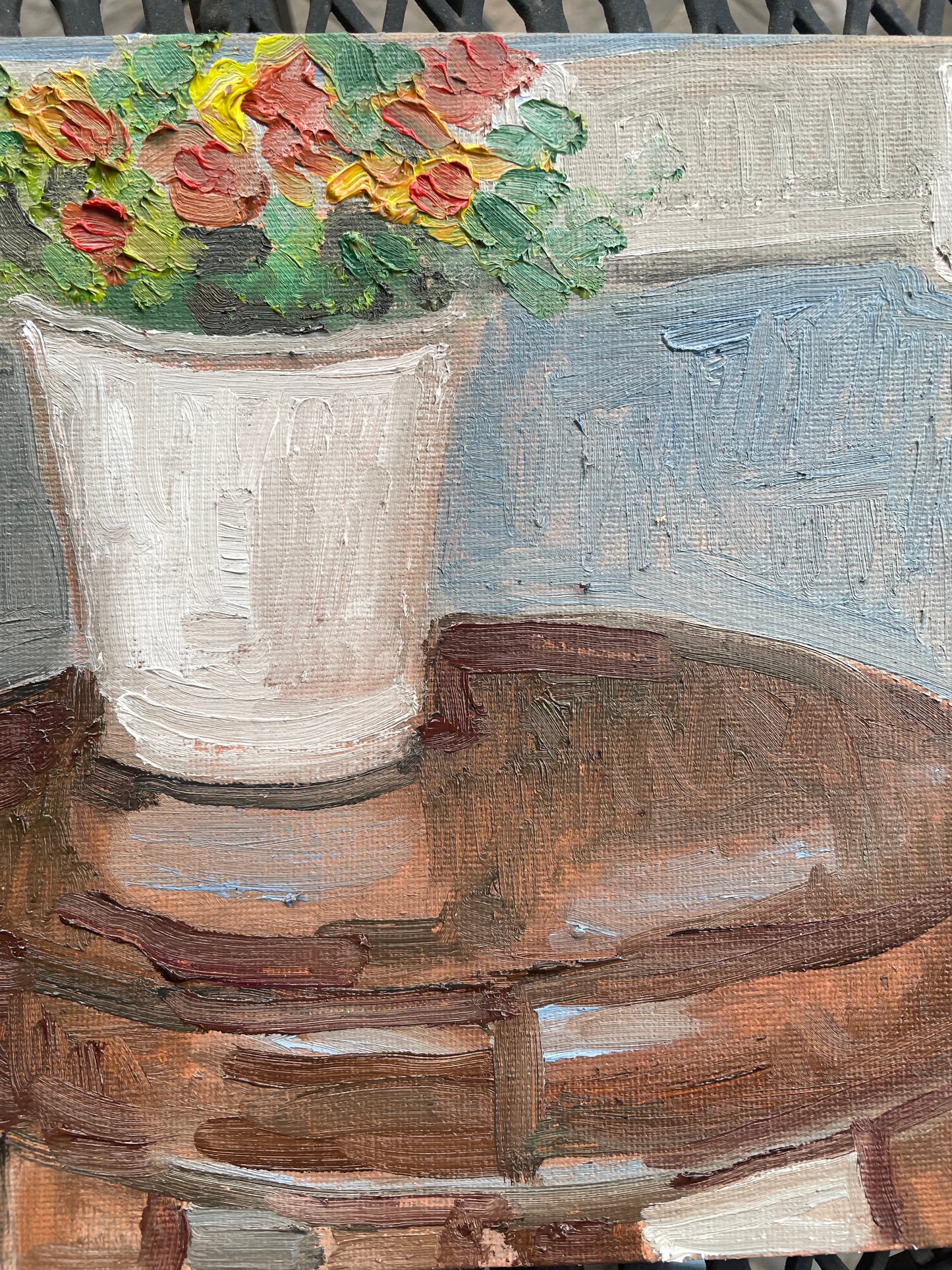 Flowers on a Stool, Oil on canvas panel, #33 of 100 Paintings in 100 Days