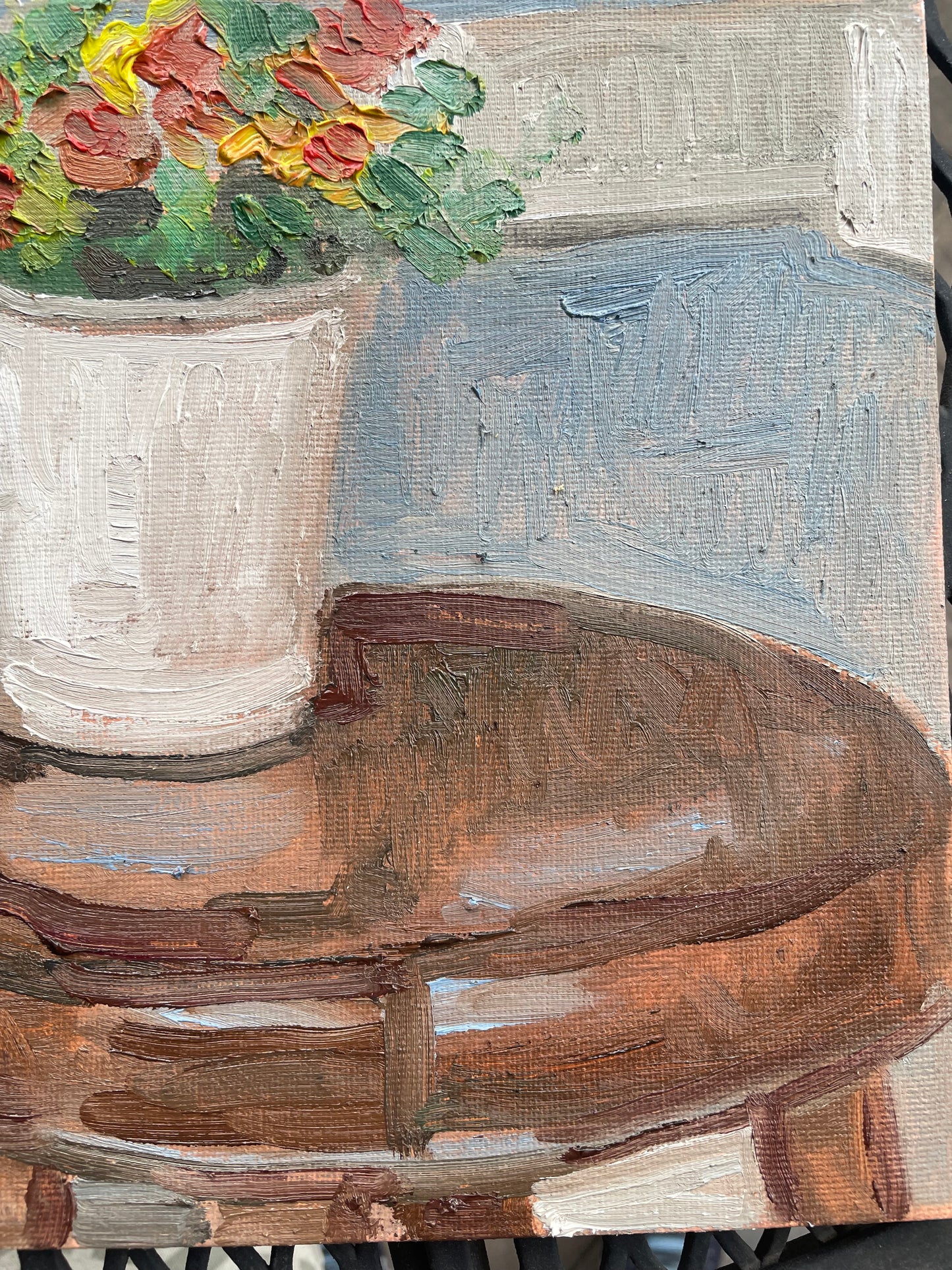 Flowers on a Stool, Oil on canvas panel, #33 of 100 Paintings in 100 Days