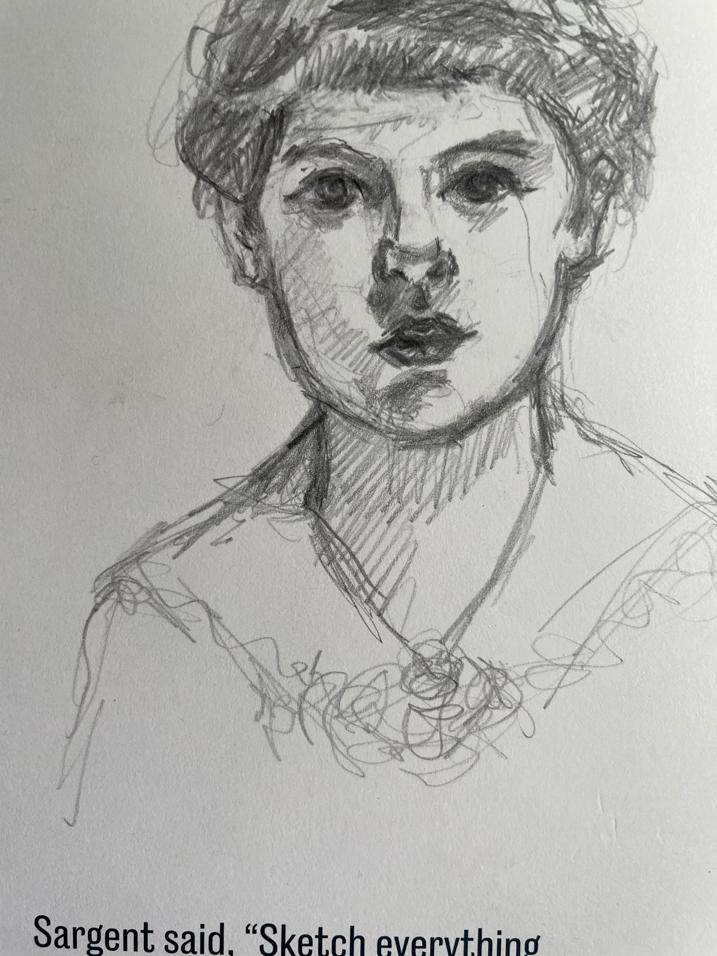 Study of girl from John Singer Sargent Exhibition - Original Drawing on show Postcard