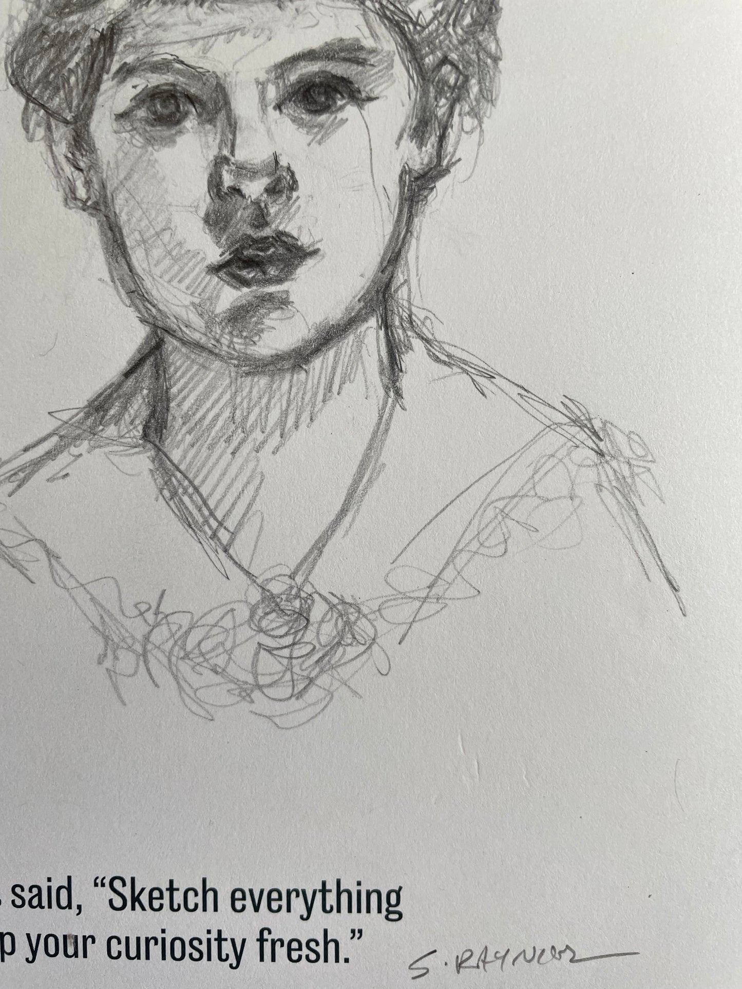 Study of girl from John Singer Sargent Exhibition - Original Drawing on show Postcard