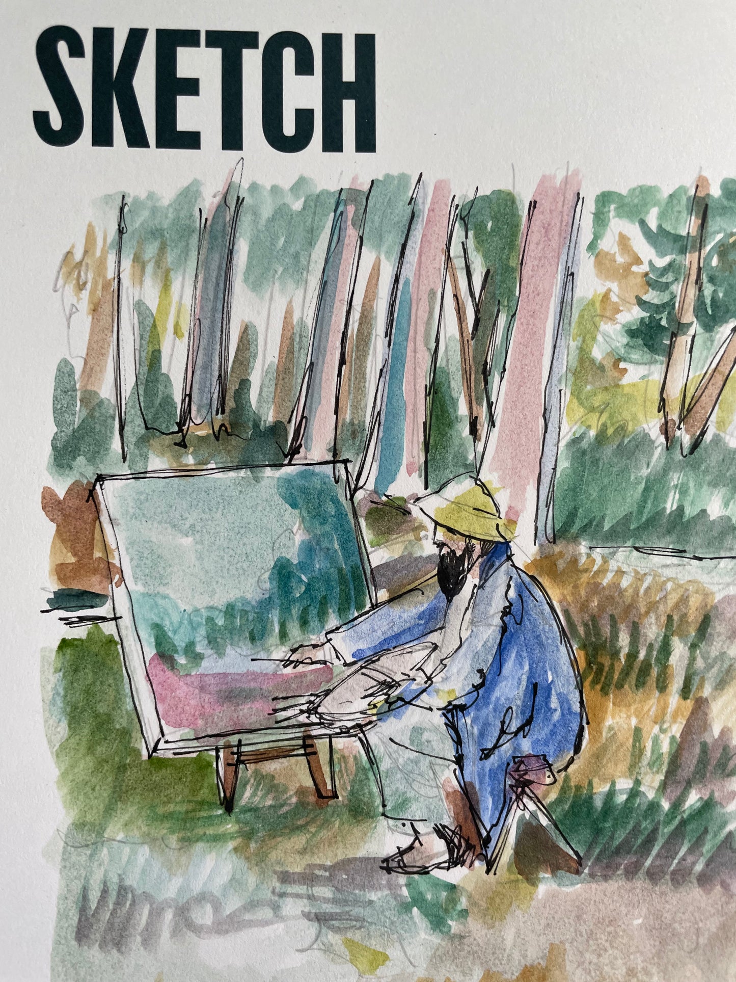 Watercolor of Monet Painting based on John Singer Sargent - Original Painting on show Postcard