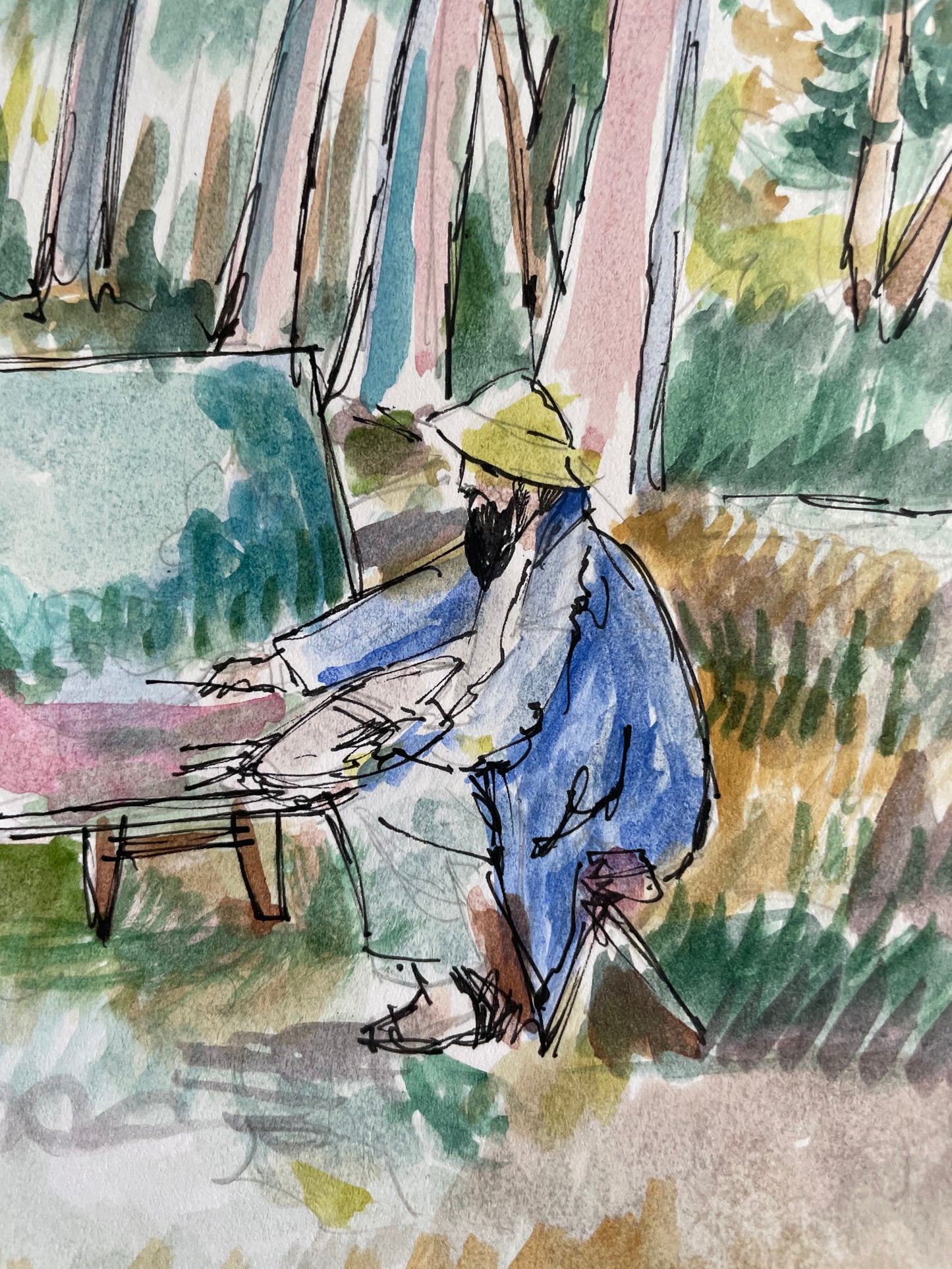 Watercolor of Monet Painting based on John Singer Sargent - Original Painting on show Postcard