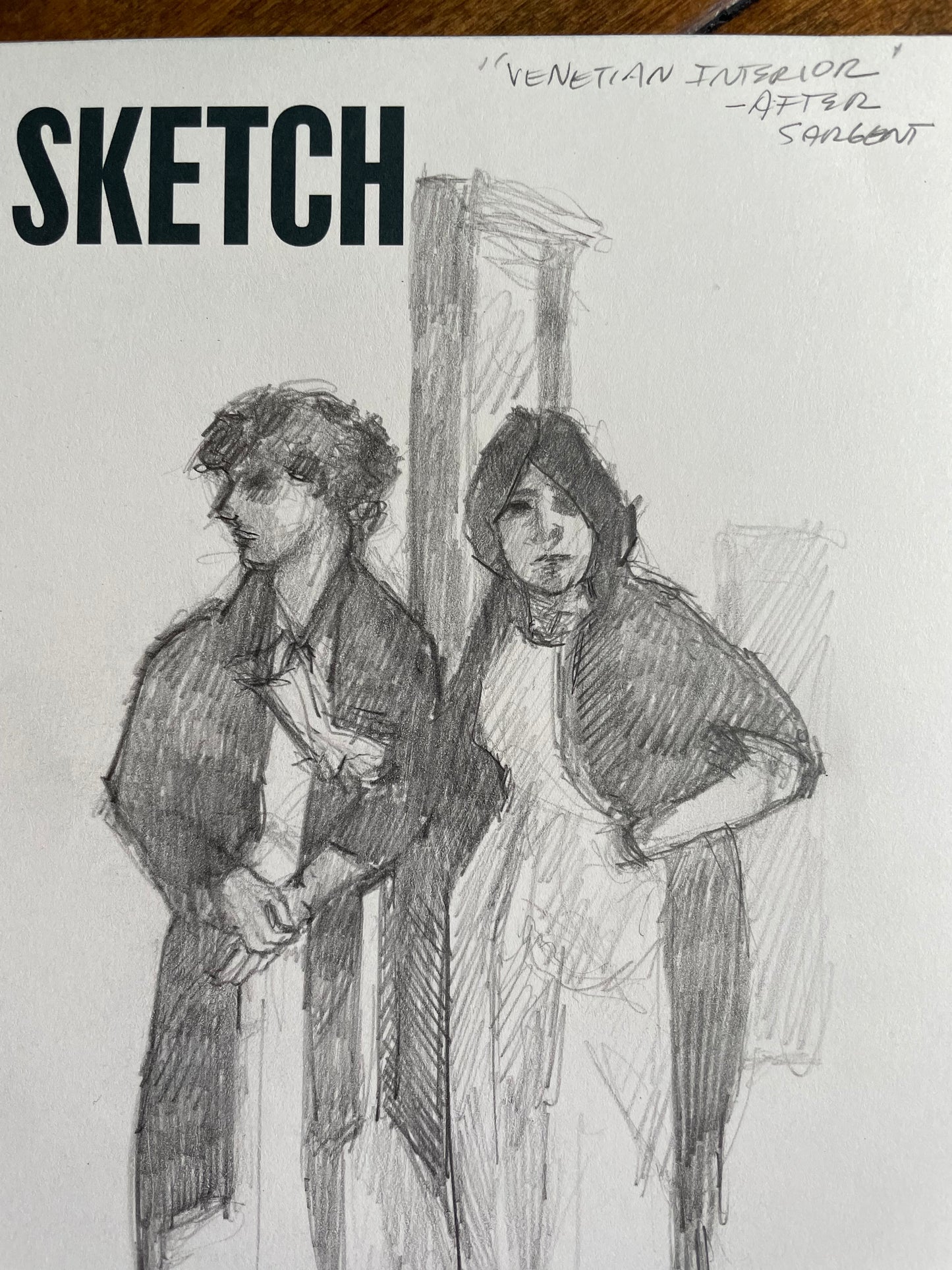 Study of Two Venetian Girls from John Singer Sargent Exhibition - Original Drawing on show Postcard