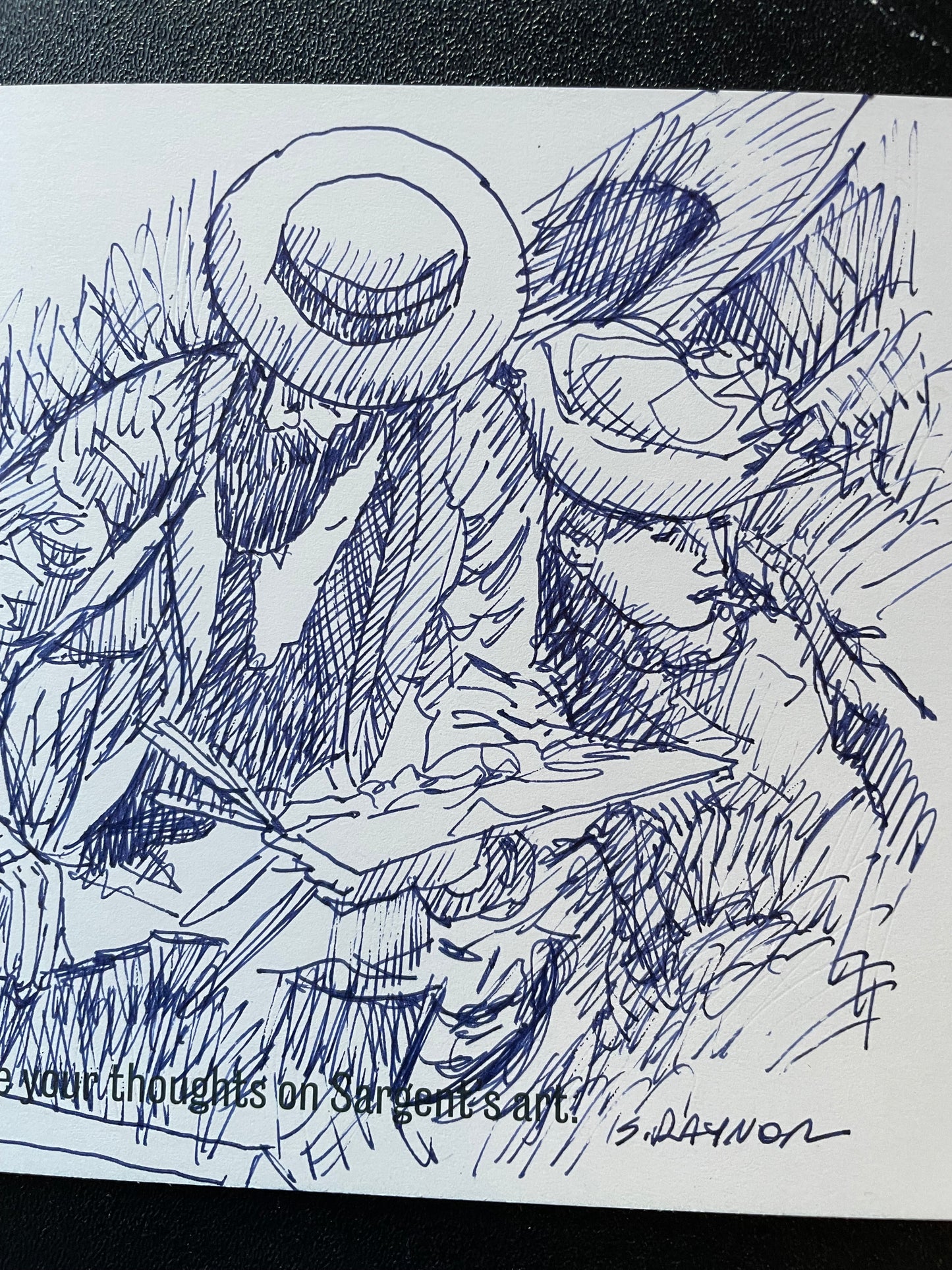 Sketch of Impressionist Painter from John Singer Sargent Exhibition - Original Drawing on show Postcard
