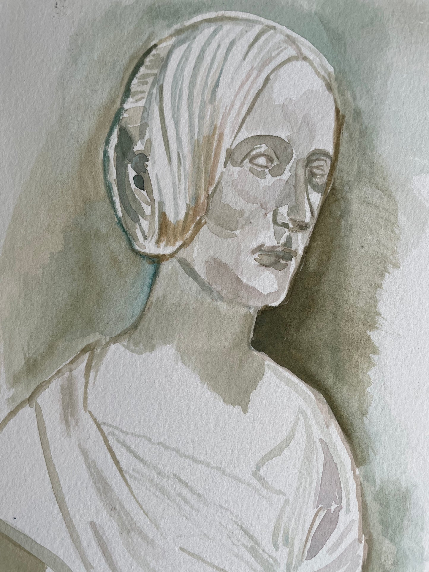 Mary Shelley – Watercolor Bust Portrait Drawing from The Met - Original work of art