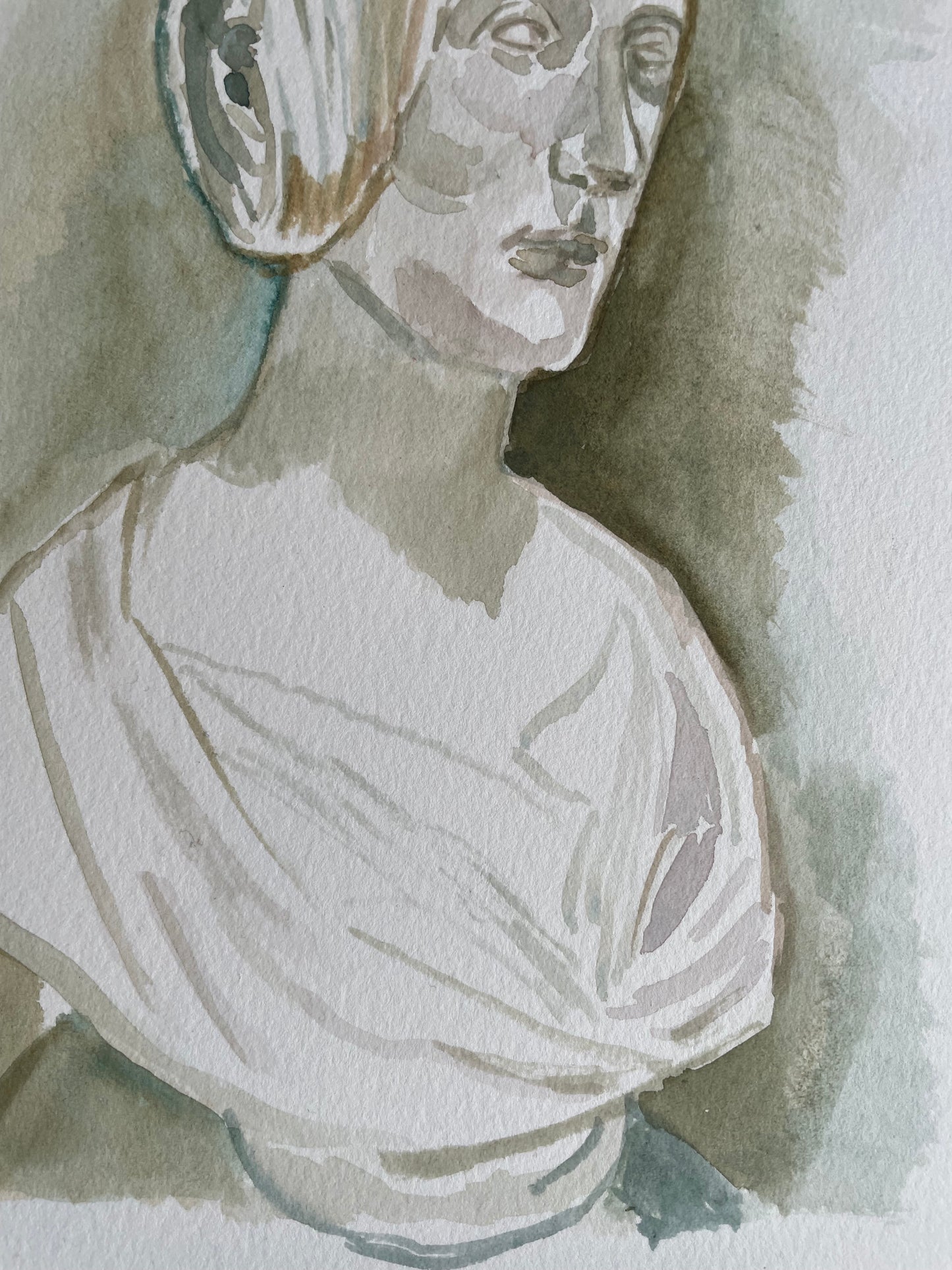 Mary Shelley – Watercolor Bust Portrait Drawing from The Met - Original work of art