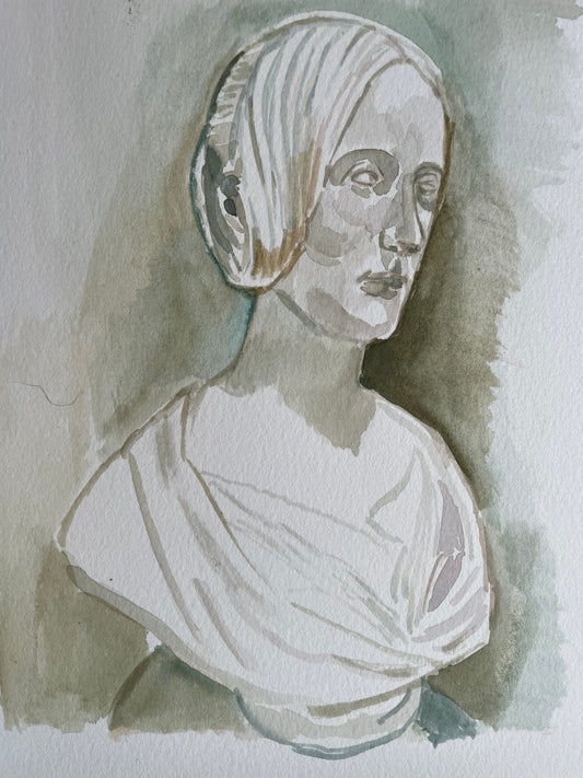Mary Shelley – Watercolor Bust Portrait Drawing from The Met - Original work of art