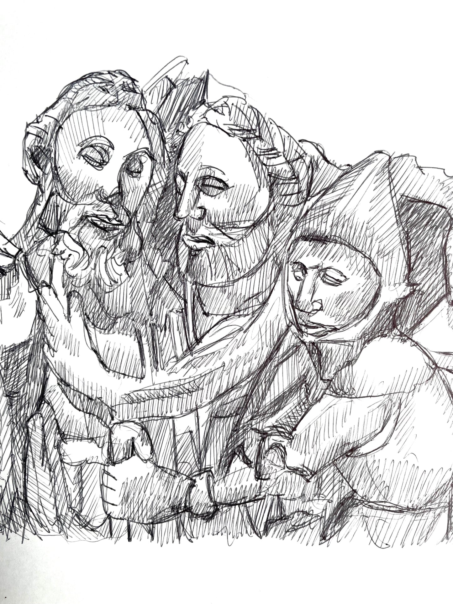 The Betrayal of Christ – Pen and Ink Drawing from The Met’s Medieval Sculpture - Original Work of Art
