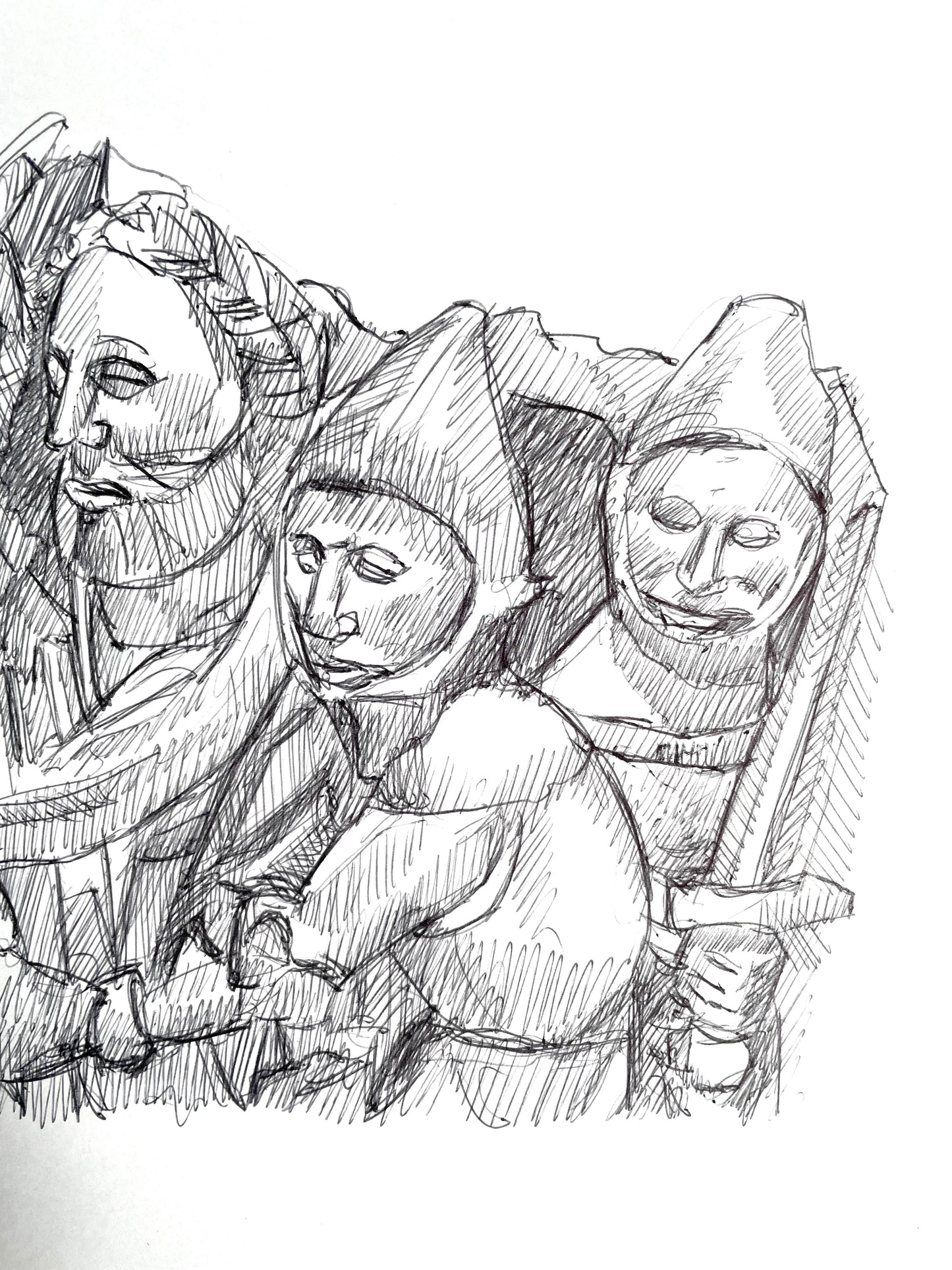 The Betrayal of Christ – Pen and Ink Drawing from The Met’s Medieval Sculpture - Original Work of Art