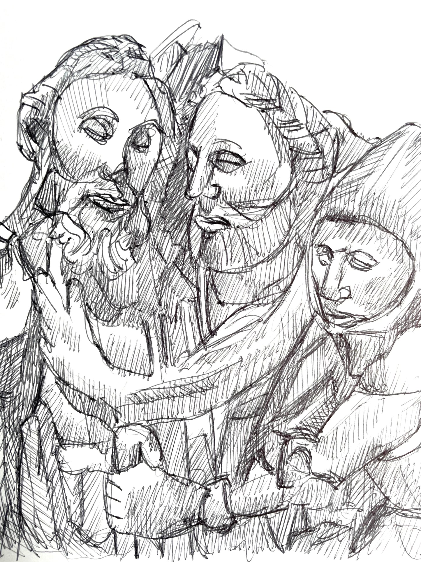 The Betrayal of Christ – Pen and Ink Drawing from The Met’s Medieval Sculpture - Original Work of Art