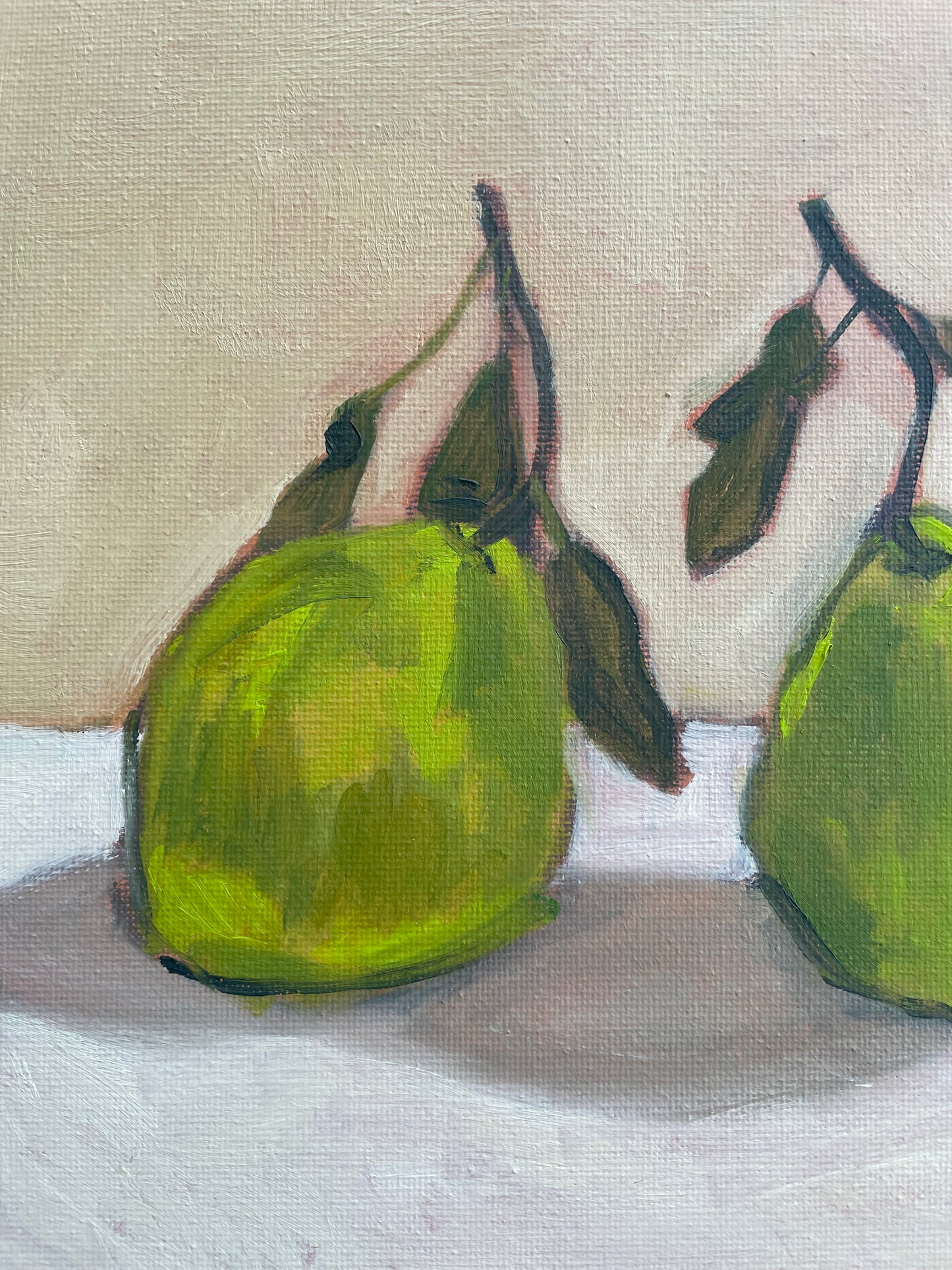 Two Pears, Oil on canvas panel, #53 of 100 Paintings in 100 Days