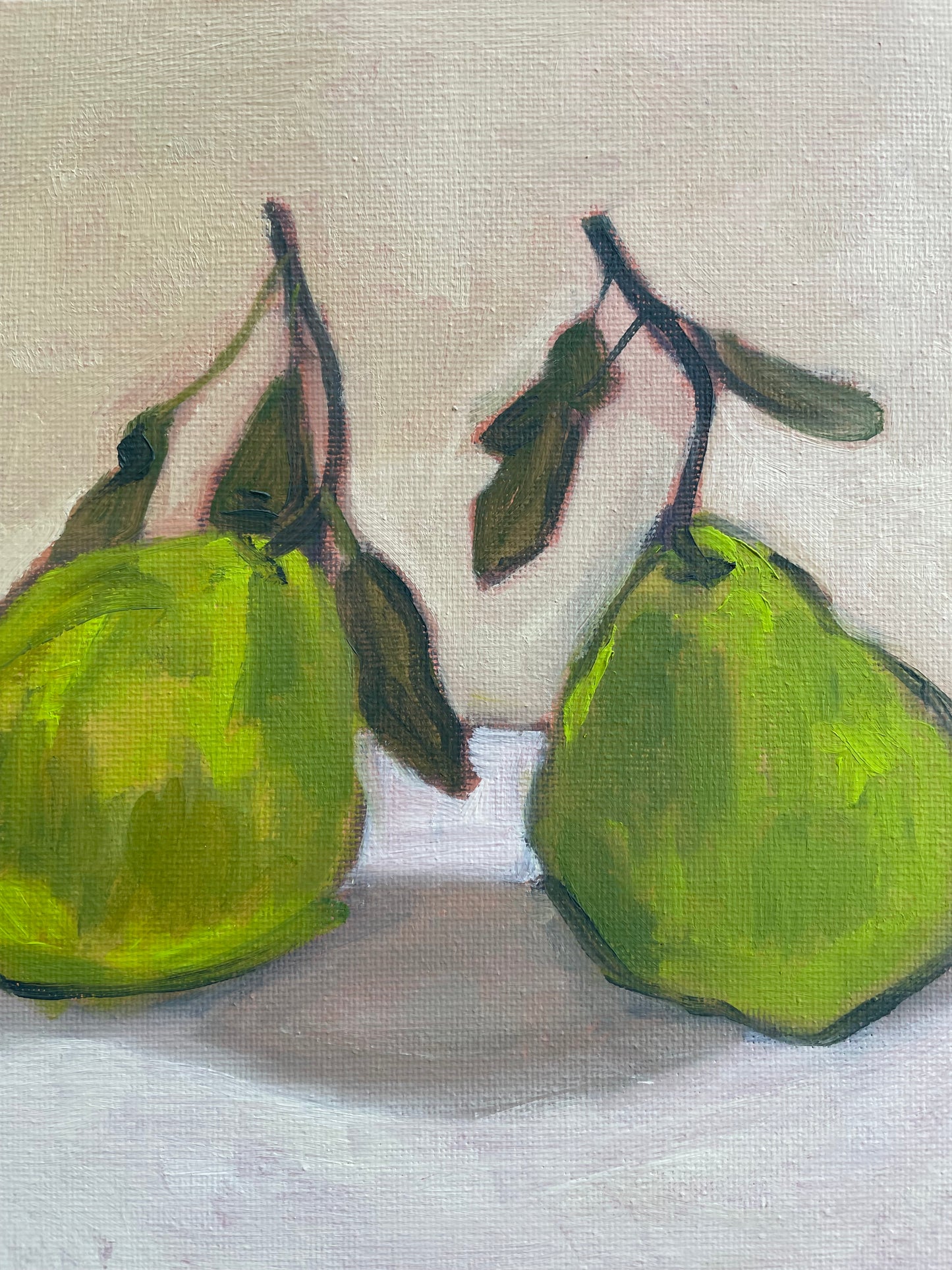 Two Pears, Oil on canvas panel, #53 of 100 Paintings in 100 Days