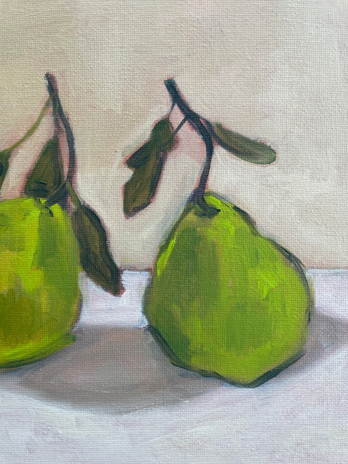 Two Pears, Oil on canvas panel, #53 of 100 Paintings in 100 Days