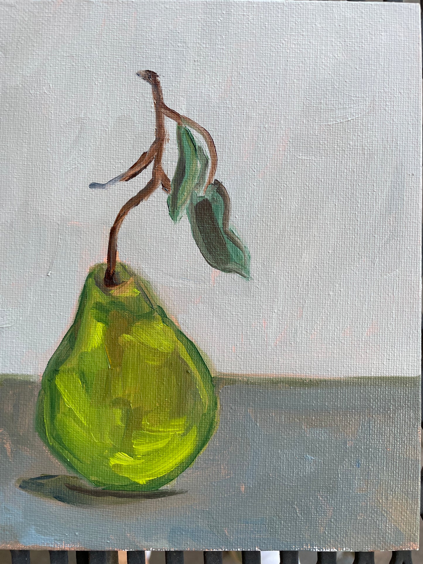 Single Pear, Oil on canvas panel, #54 of 100 Paintings in 100 Days