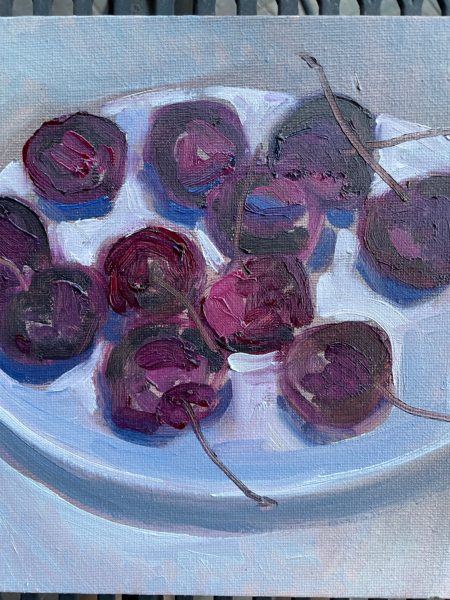 Plate of Cherries, Oil on canvas panel, #31 of 100 Paintings in 100 Days