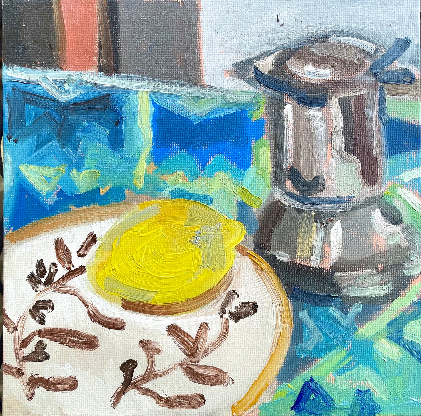 Lemon on a Plate, Oil on canvas panel, #34 of 100 Paintings in 100 Days