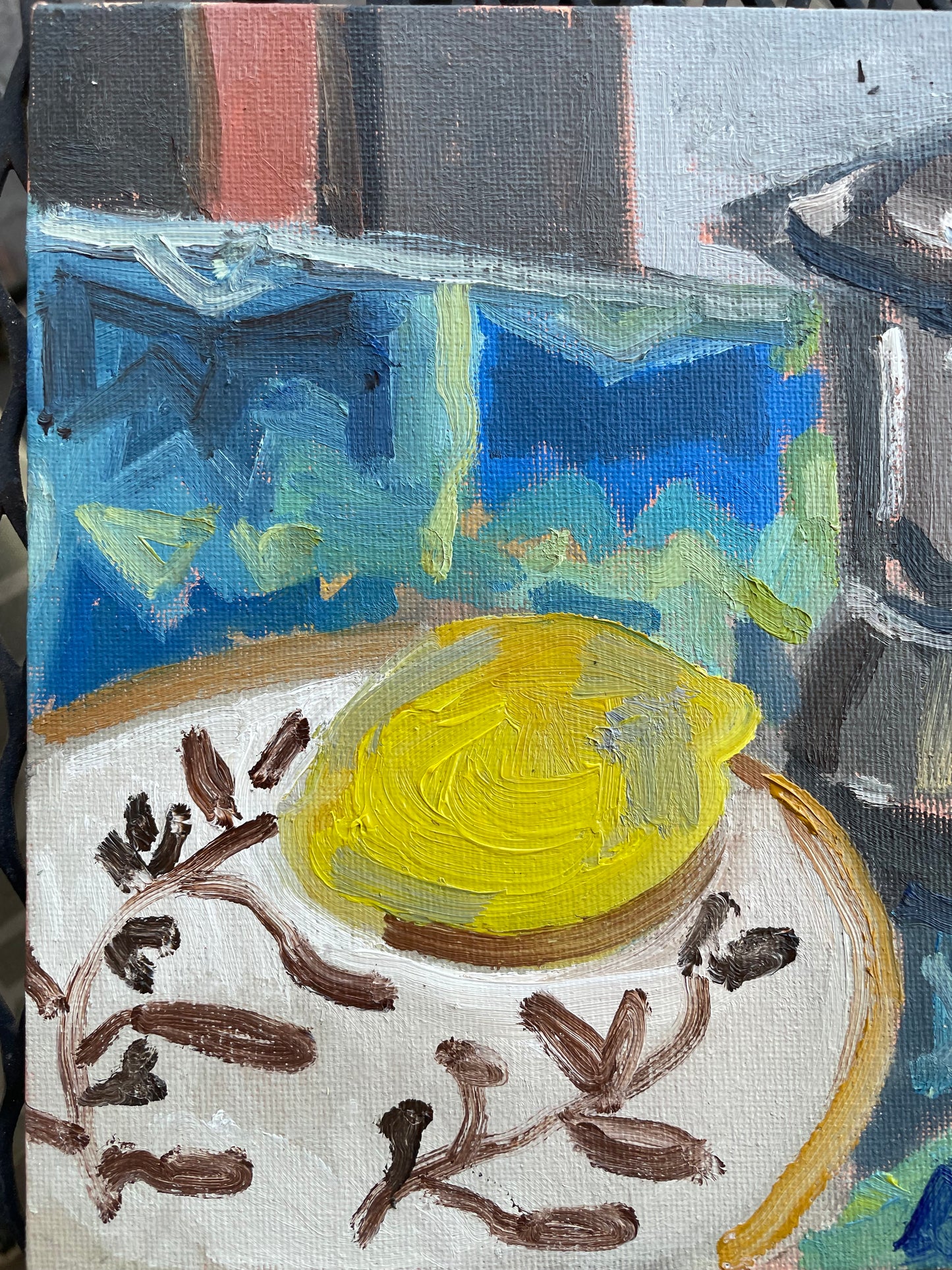 Lemon on a Plate, Oil on canvas panel, #34 of 100 Paintings in 100 Days