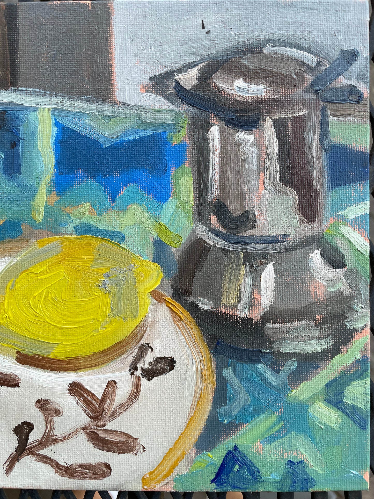 Lemon on a Plate, Oil on canvas panel, #34 of 100 Paintings in 100 Days