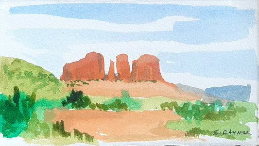 Sedona Red Rocks – Original 3x5 Watercolor Landscape Painting, Southwest Desert Art