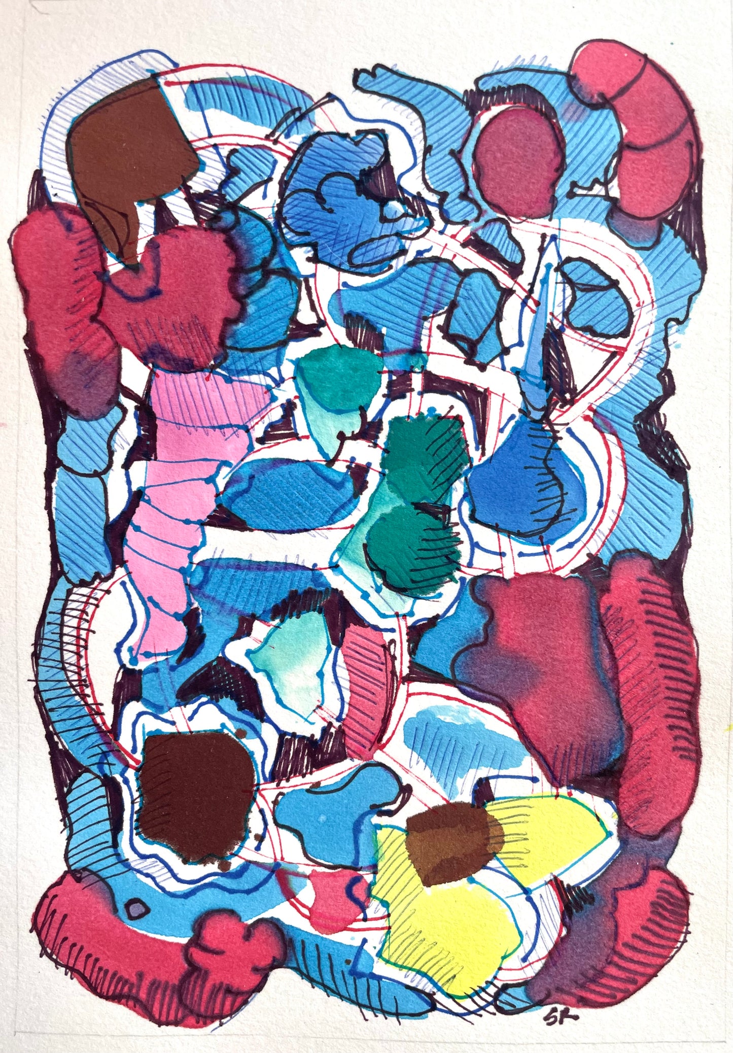 Original Abstract Watercolor | 5x7 Non-Objective Ink & Wash Artwork | Bold Modern Wall Art