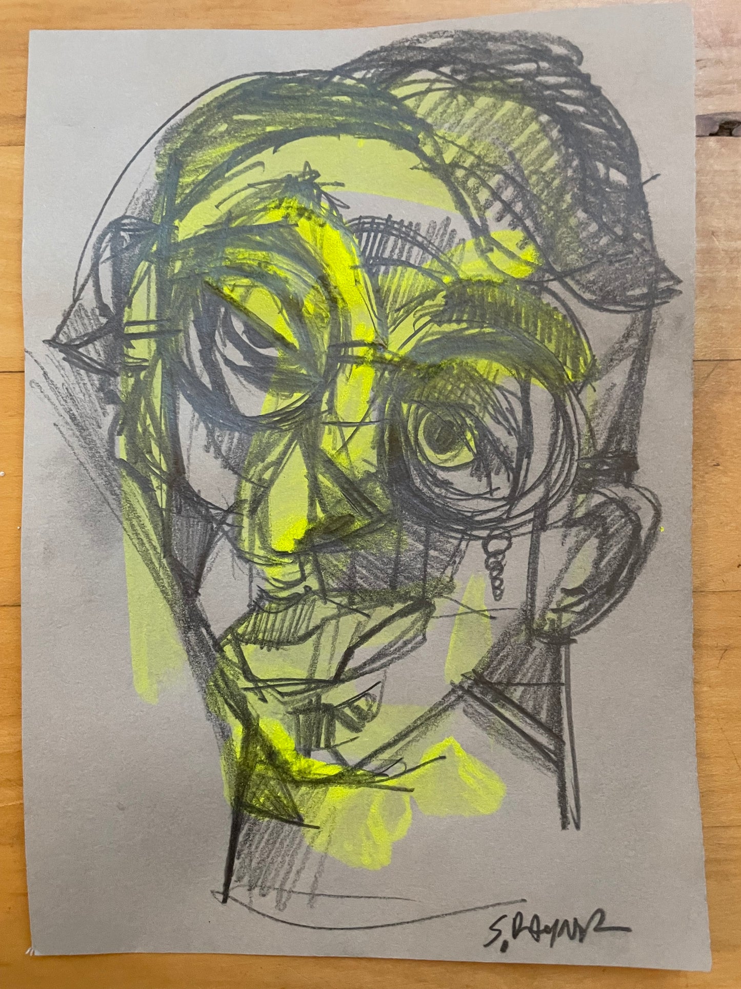 Cubist Gatsby | 5x8 Original Graphite & Highlighter Portrait Drawing | Modern Cubist-Inspired Artwork