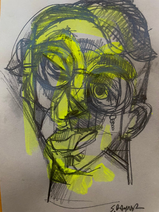 Cubist Gatsby | 5x8 Original Graphite & Highlighter Portrait Drawing | Modern Cubist-Inspired Artwork