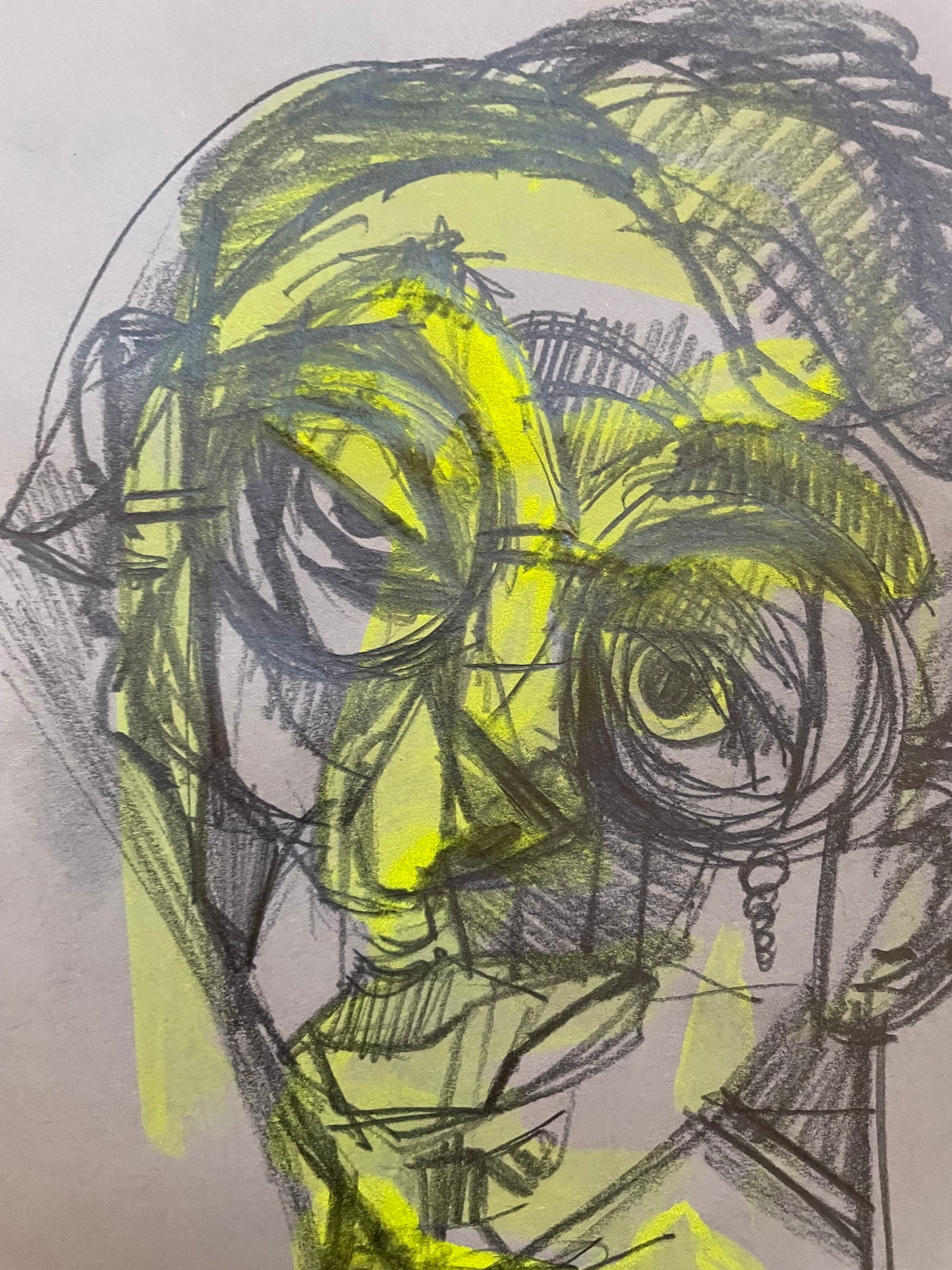 Cubist Gatsby | 5x8 Original Graphite & Highlighter Portrait Drawing | Modern Cubist-Inspired Artwork