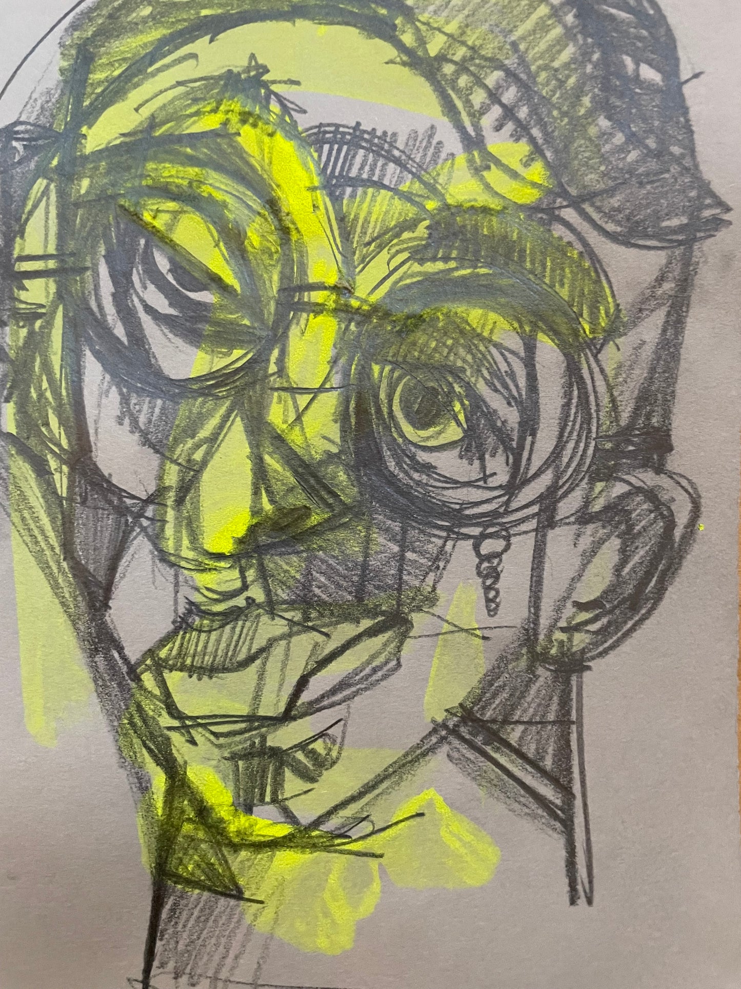 Cubist Gatsby | 5x8 Original Graphite & Highlighter Portrait Drawing | Modern Cubist-Inspired Artwork