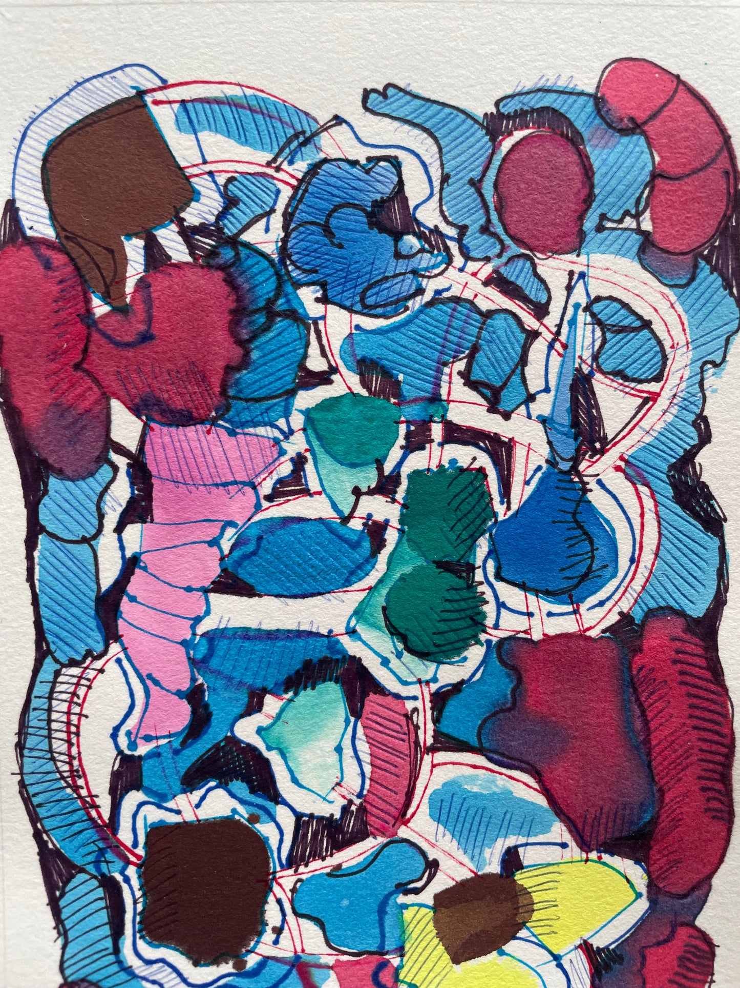 Abstract Ink Still Life | Original Colorful Modern Artwork on Paper 5x7