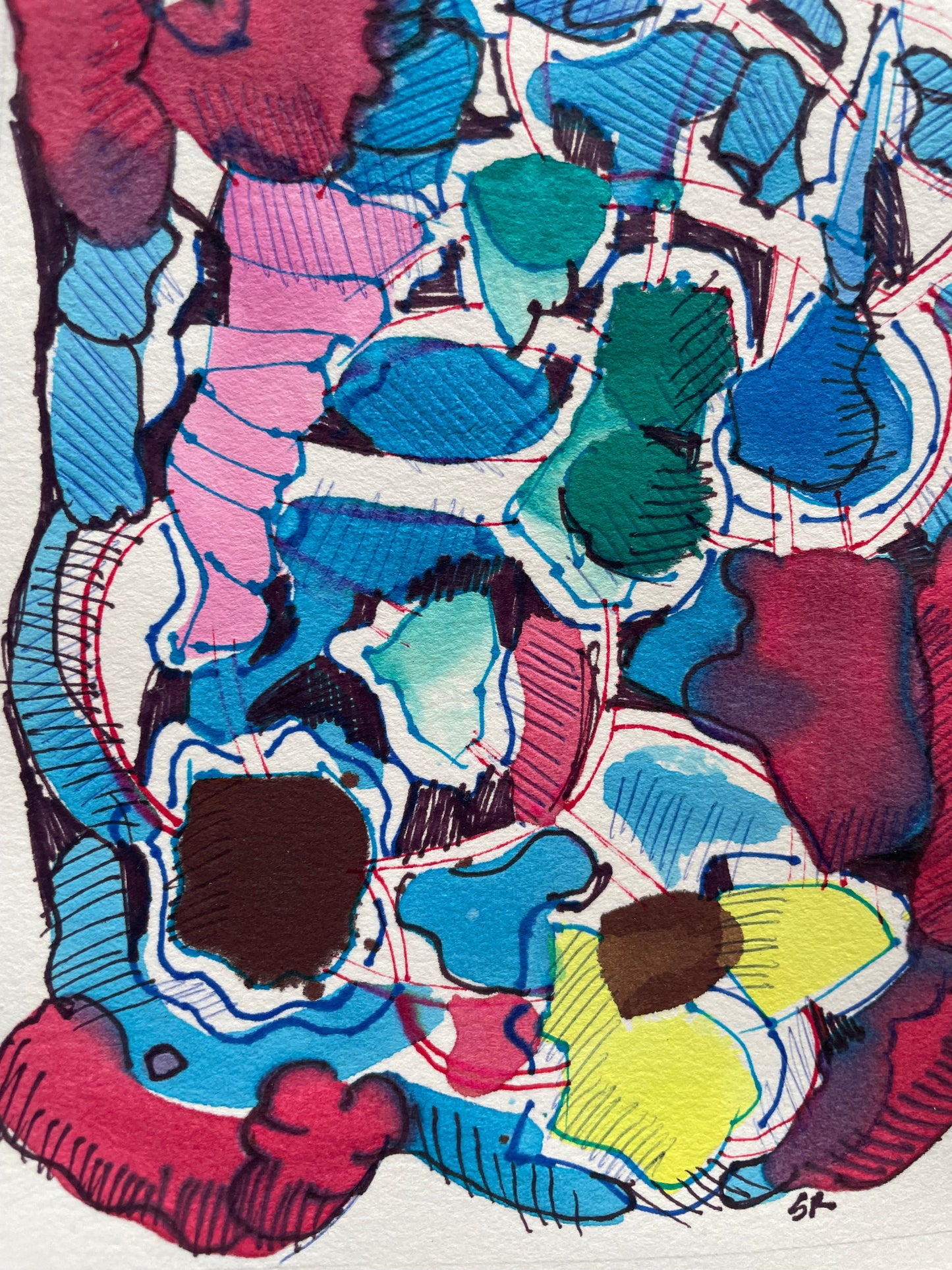 Abstract Ink Still Life | Original Colorful Modern Artwork on Paper 5x7