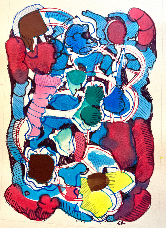 Abstract Ink Still Life | Original Colorful Modern Artwork on Paper 5x7