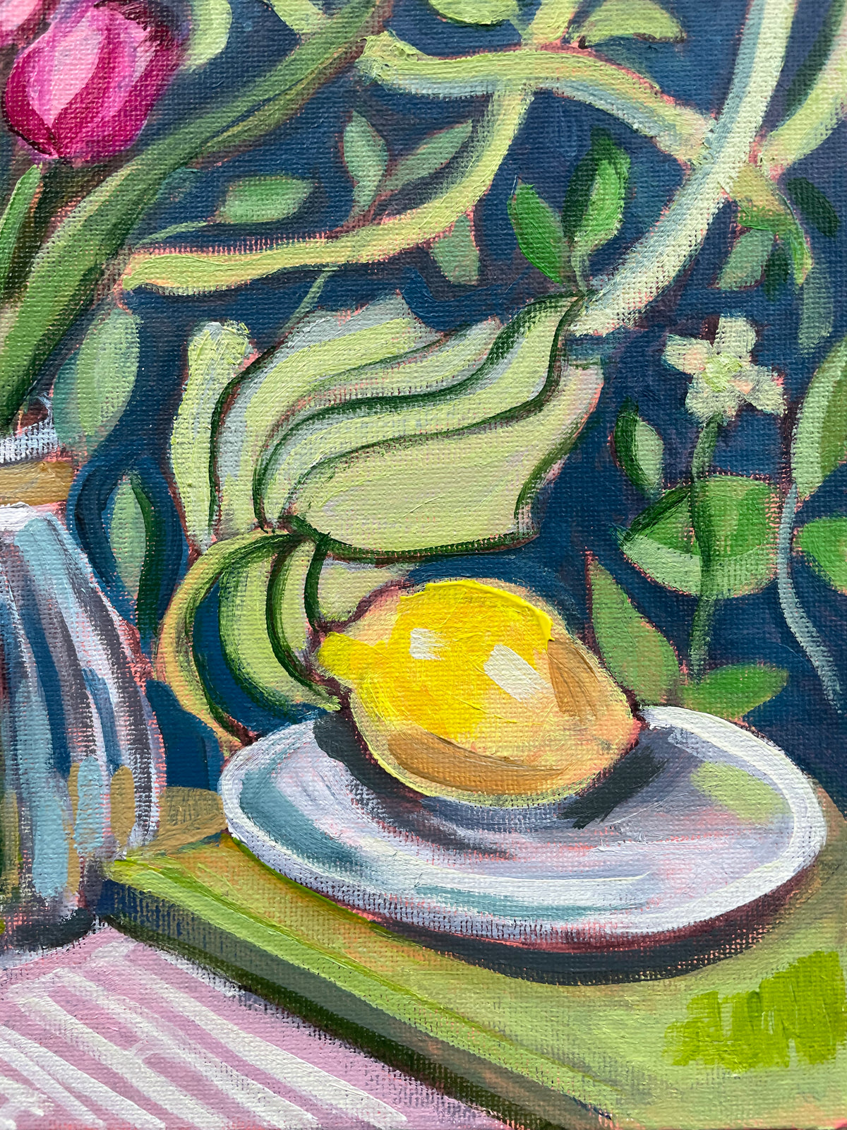 Tulips and Tapestries, Oil on canvas panel, #98 of 100 Paintings in 100 Days