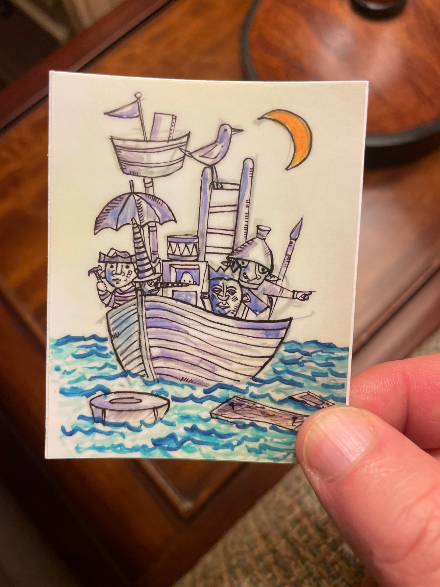 Sendak Inspired Whimsical Boat Sticker – Storybook Illustration Vinyl Sticker – Fantasy Art Sticker – Artist Drawn Laptop & Sketchbook Sticker – 2x3